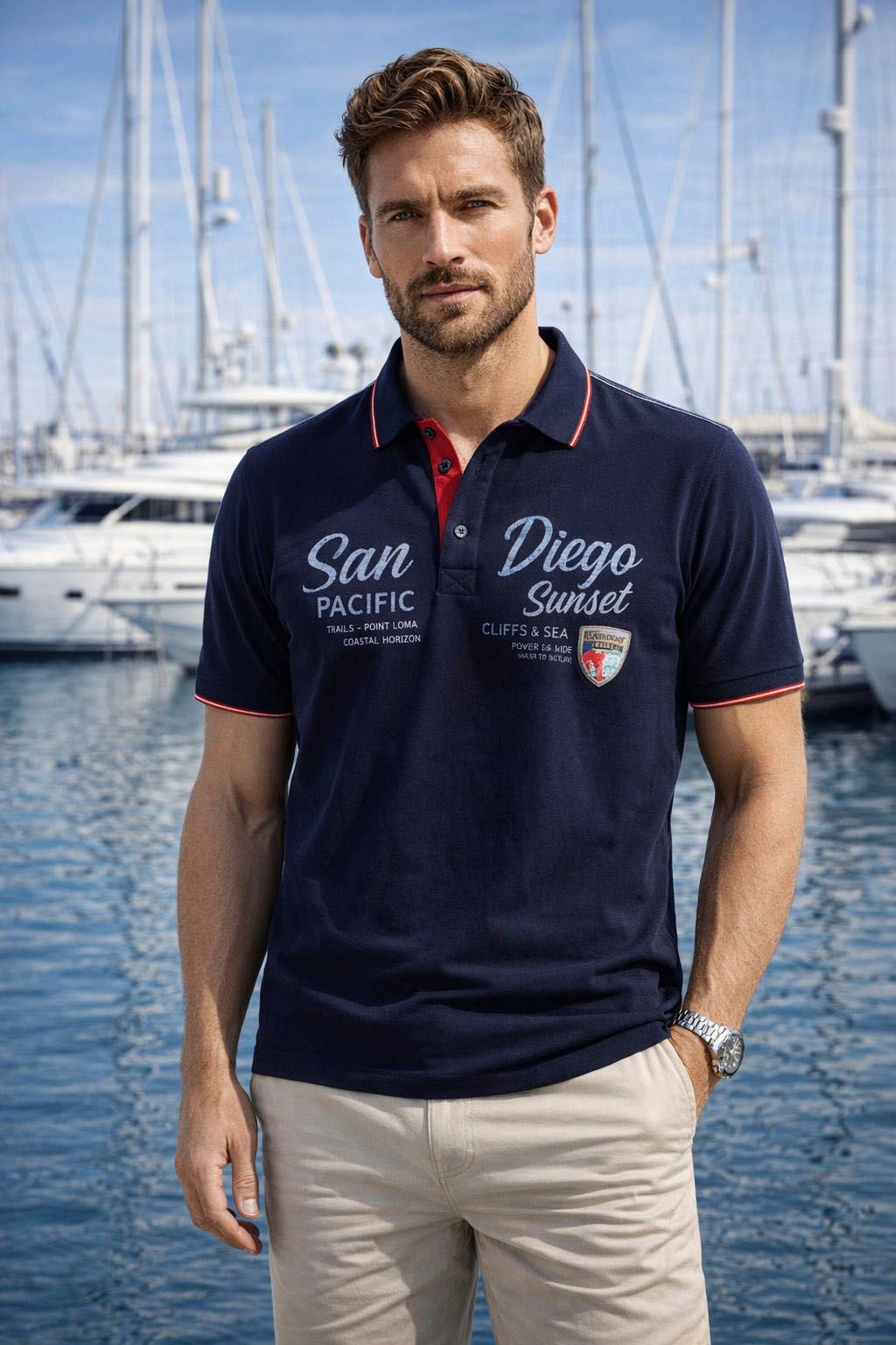 Mans World Poloshirt "Neue Kollektion" normale Passform, Kurzarm, mit Print und Badge, aus Piqué-Material