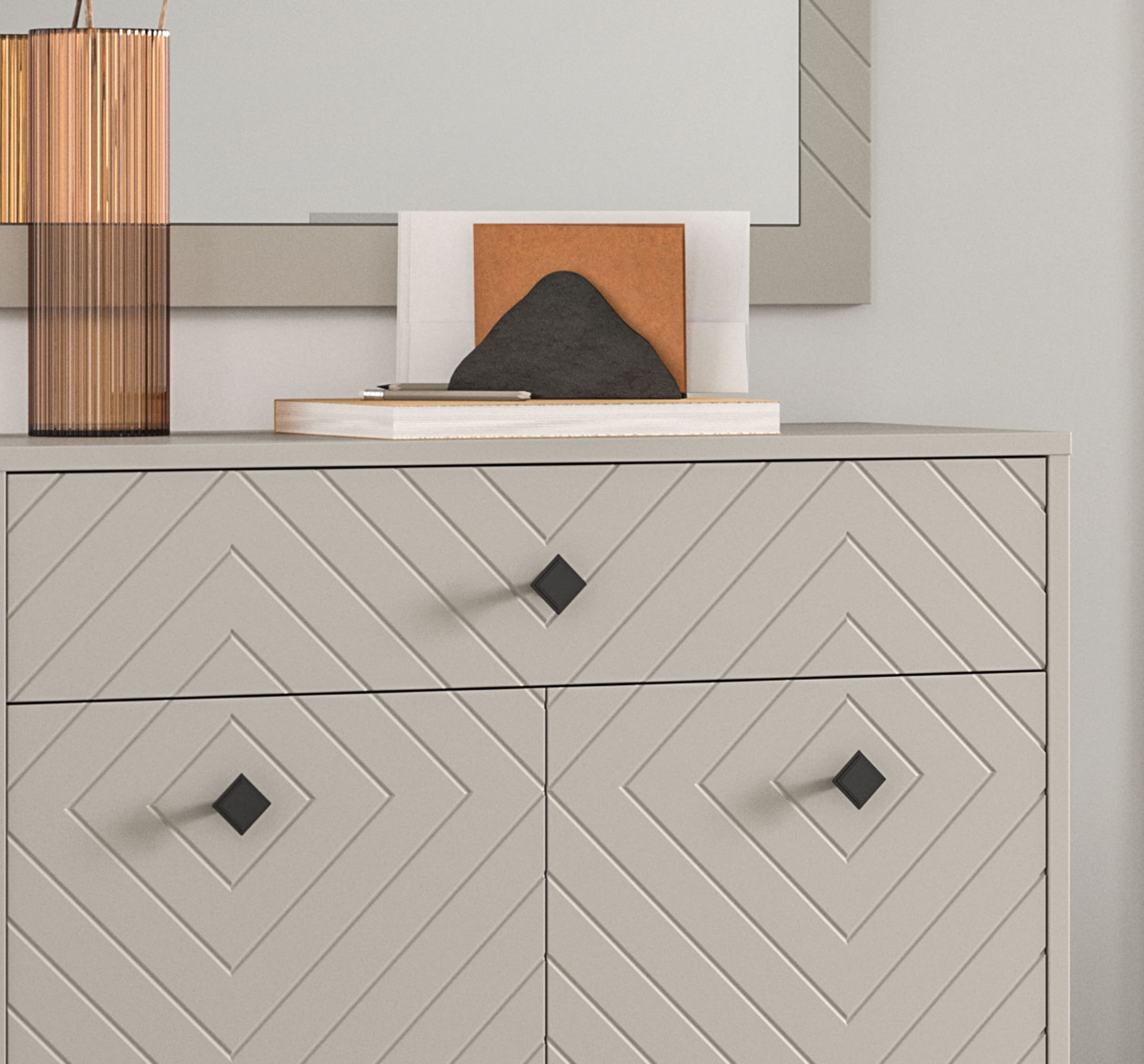 INOSIGN Garderobenschrank »Mento, Höhe 190cm, 2 Türen, 1 Klappe, 4 Einlegeböden, 6 Fächer«, Metall Knopfgriffe & Y-Füße, Front mit Ornamentfräsung, Kleiderschrank