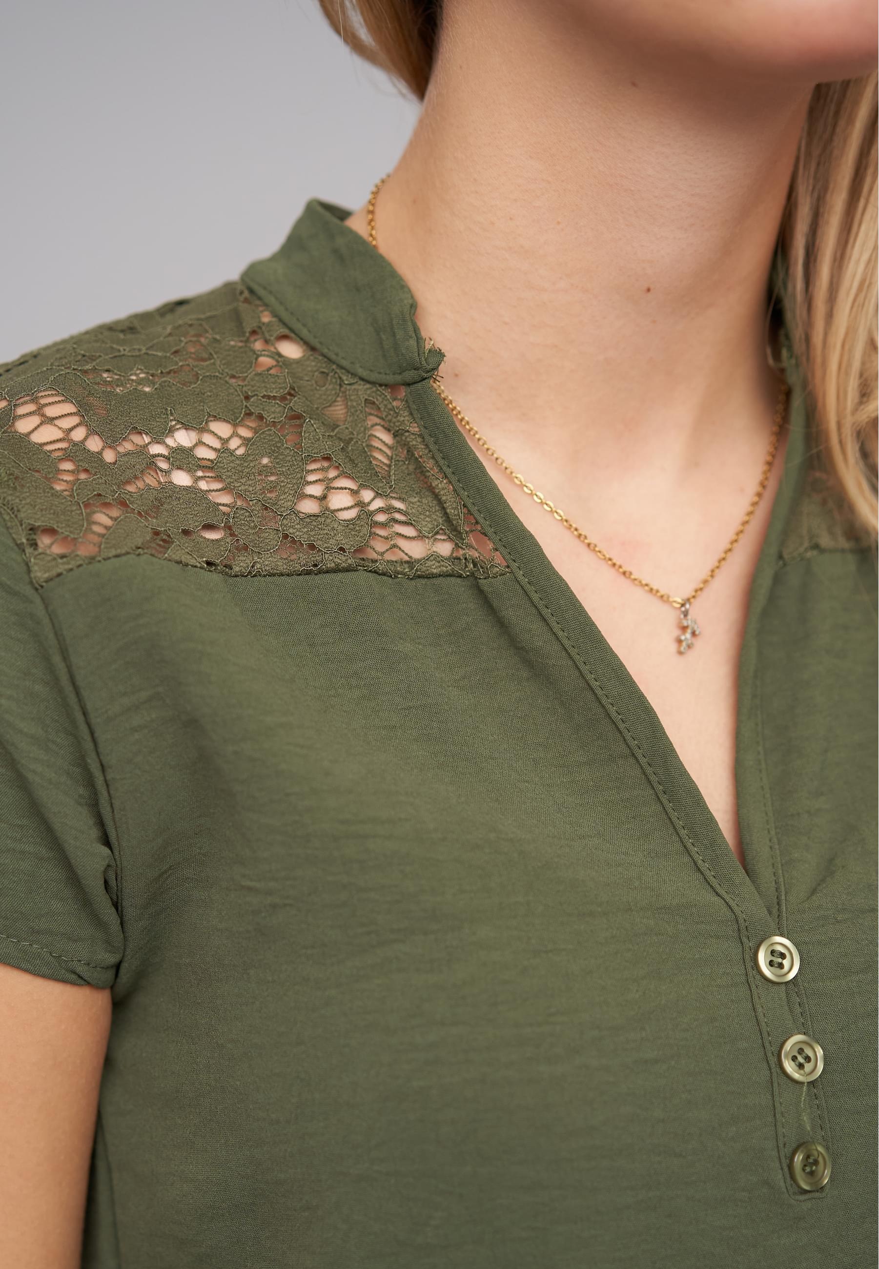 CLOUD 5IVE Klassische Bluse »CLOUD 5IVE Musselin Shirt V-Neck mit Deko Knopfleiste und Spitze«