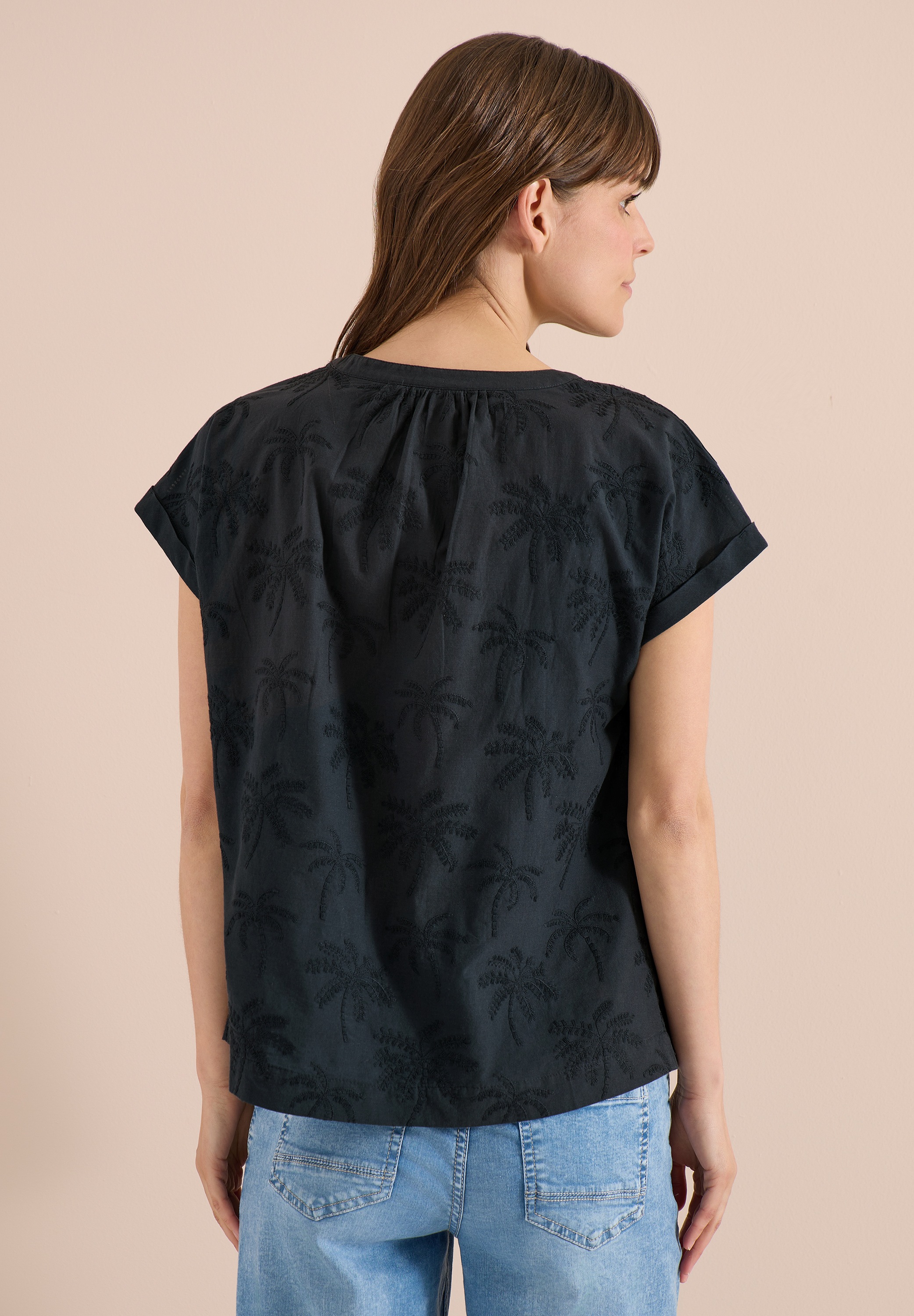 Cecil Kurzarmbluse mit geschlitztem Rundhalsausschnitt