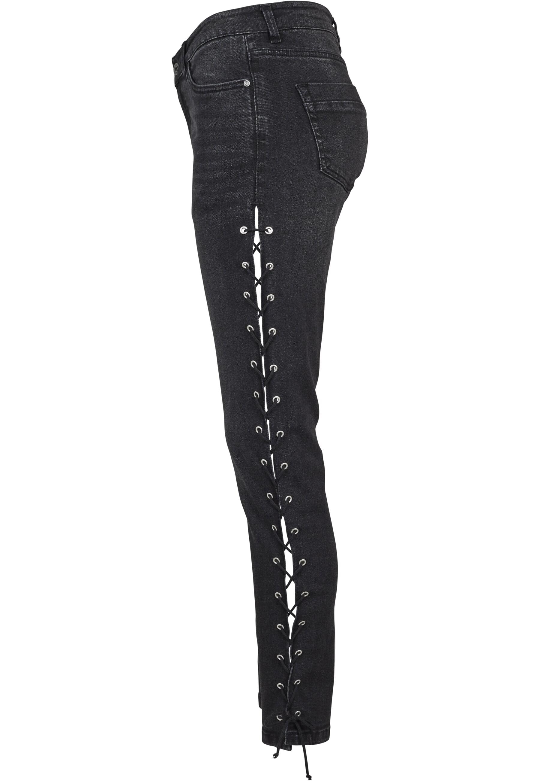 URBAN CLASSICS Bequeme Jeans »Urban Classics Damen Ladies Denim Lace Up Skinny Pants«, (1 tlg.)