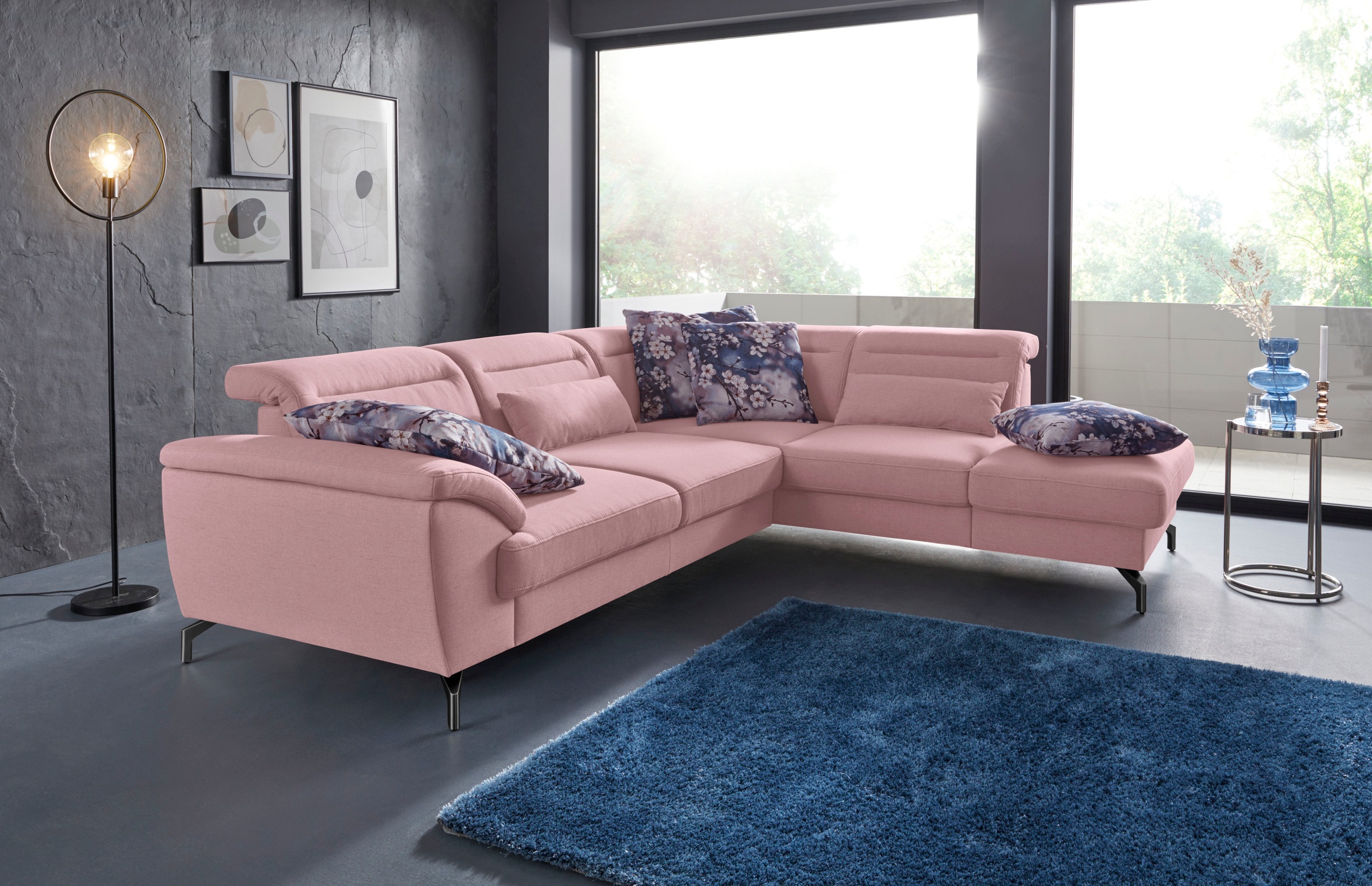 sit&more Ecksofa »Percy L-Form«, 12 cm Fußhöhe, Sitztiefenverstellung, wahlweise in 2 Fußfarben