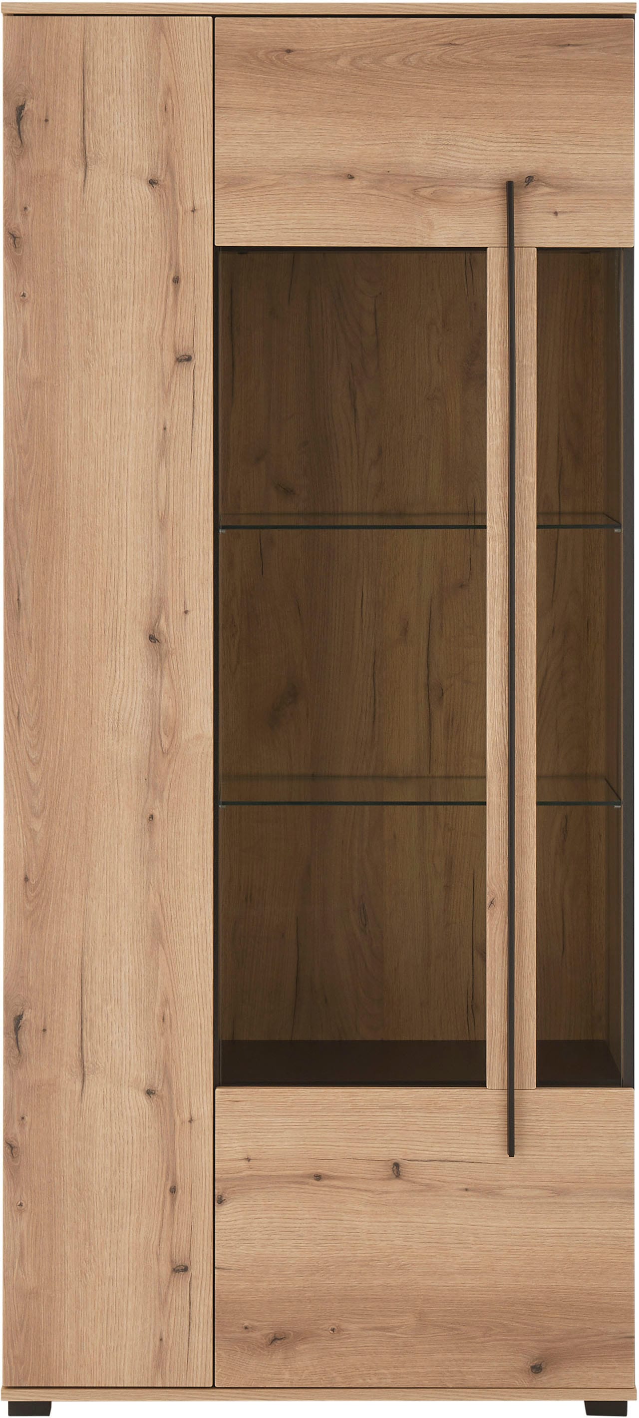 INOSIGN Vitrine »Cantara, Vitrinenschrank in Eiche Evoke oder weiß, Standvitrine«, schwarzer Stangengriff, ausreichend Stauraum, vielseitig einsetzbar