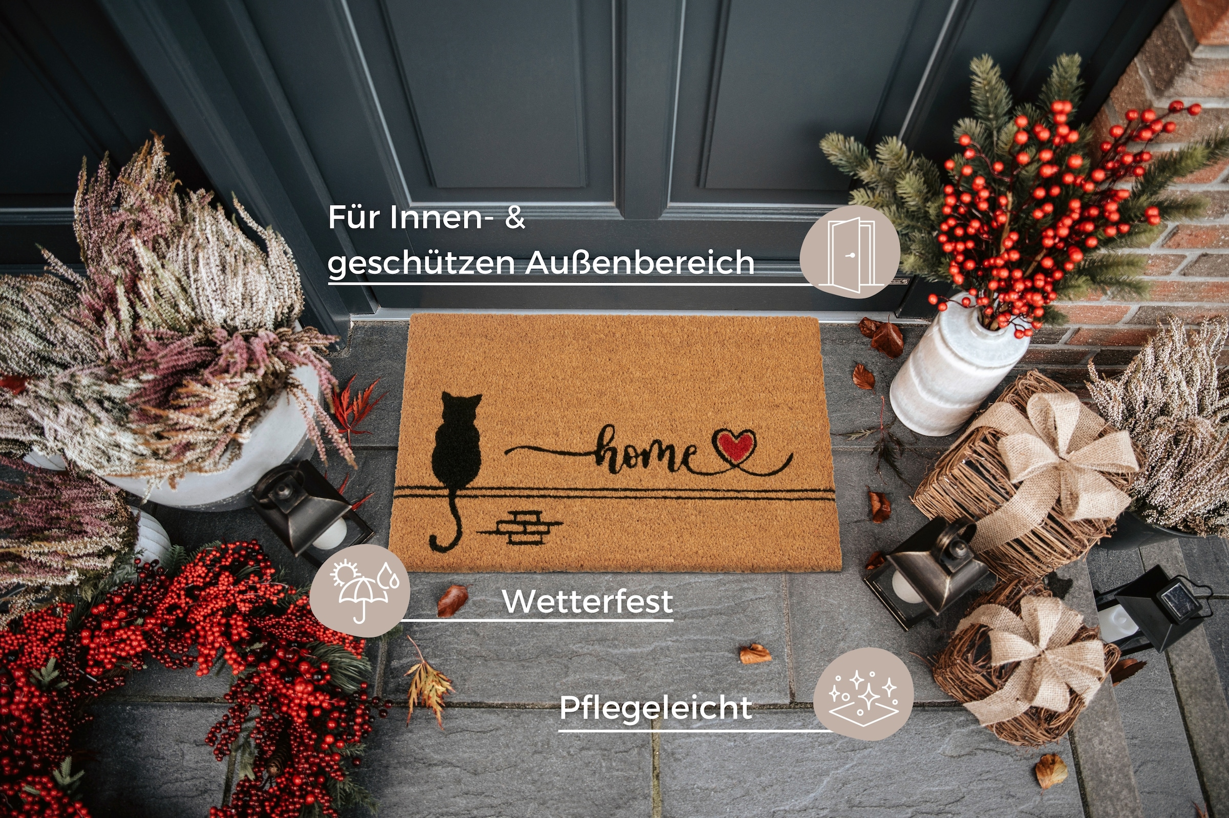 HANSE Home Fußmatte »Kokos Cat Home, Türmatte«, rechteckig, 15 mm Höhe, Schmutzfangmatte, Rutschfest, Outdoor, Innen, Außen, Kokosmatte, Flur