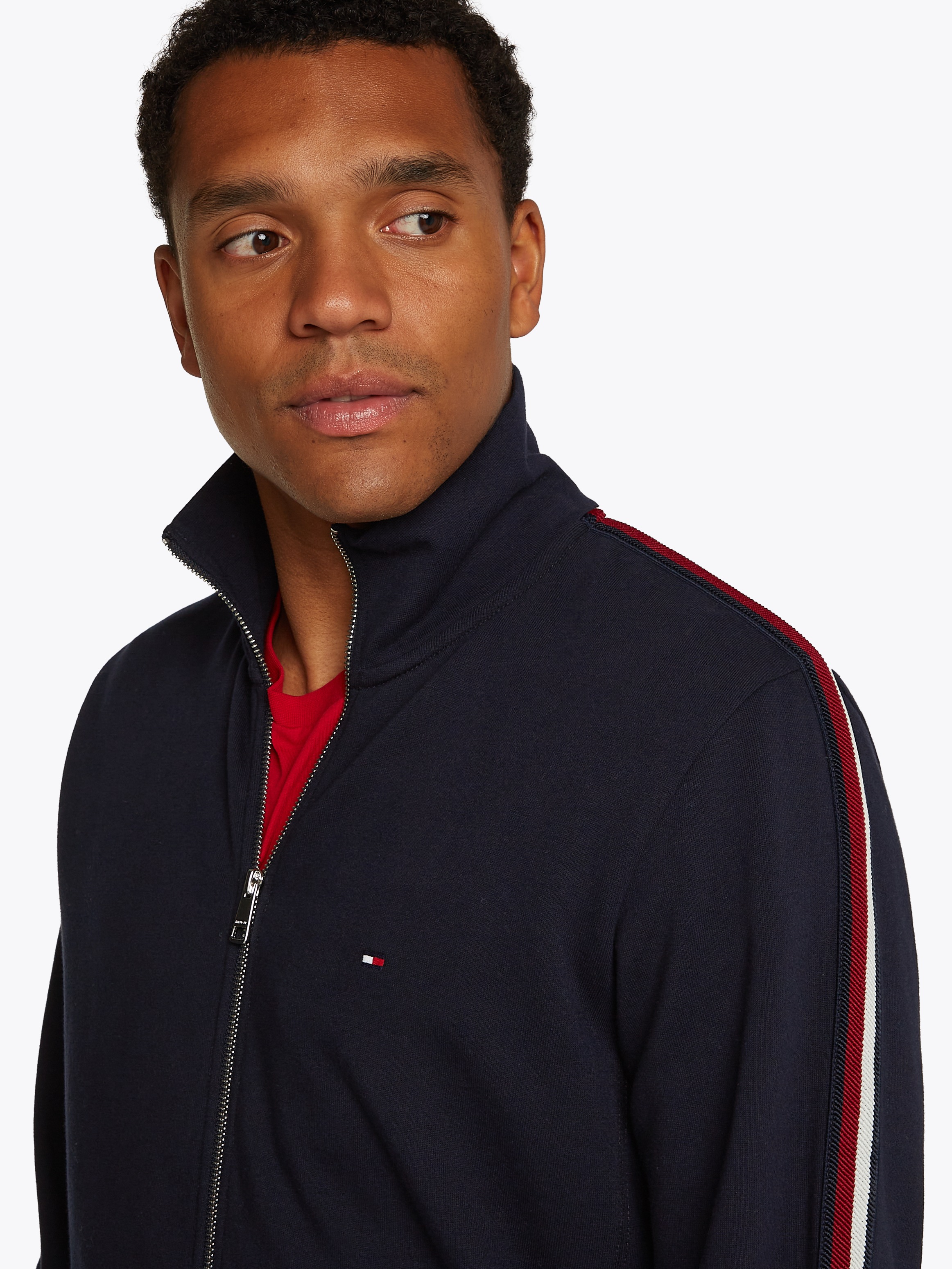 Tommy Hilfiger Sweatjacke "GLOBAL STRIPE STAND COLLAR", mit Streifen in Tom günstig online kaufen