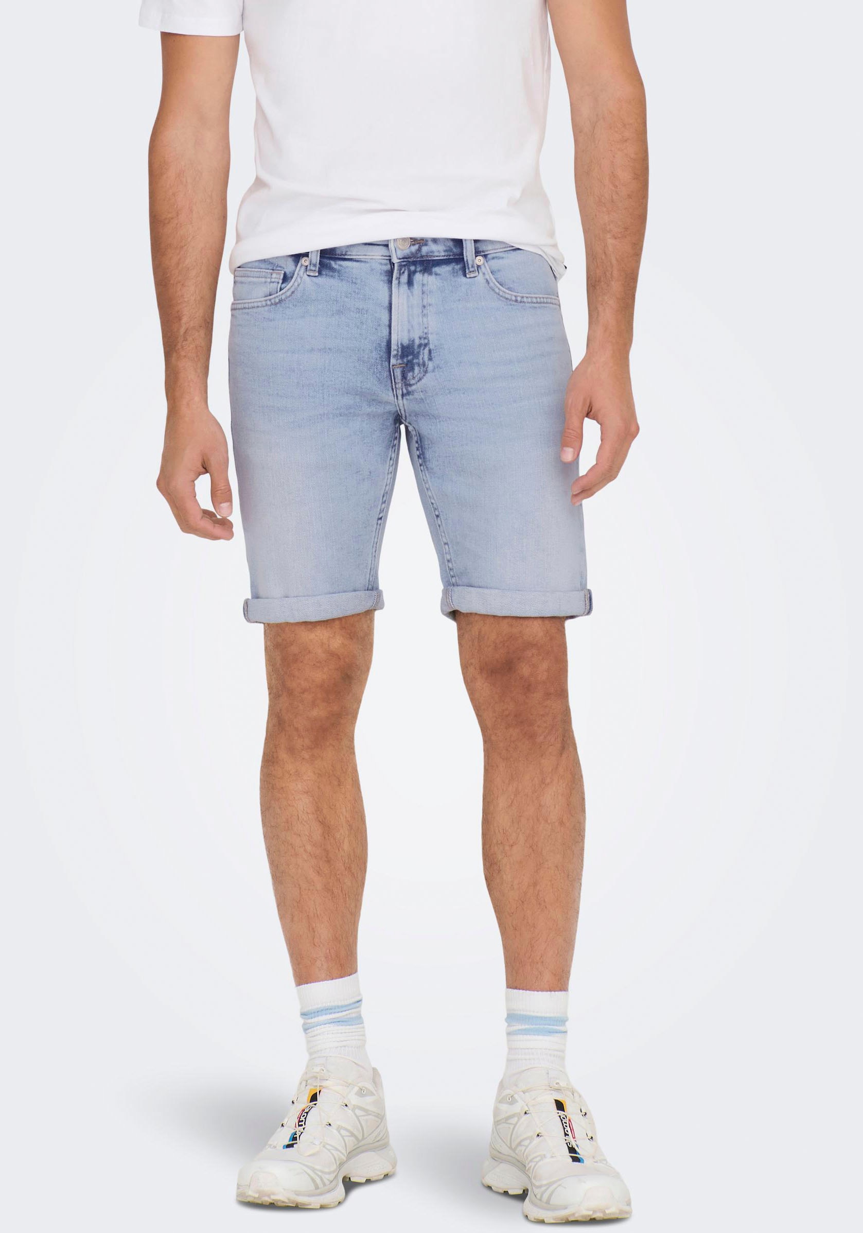 Only & Sons Herren Jeans Short ONSPLY 5189 - Regular Fit - Blau - Light Blu günstig online kaufen