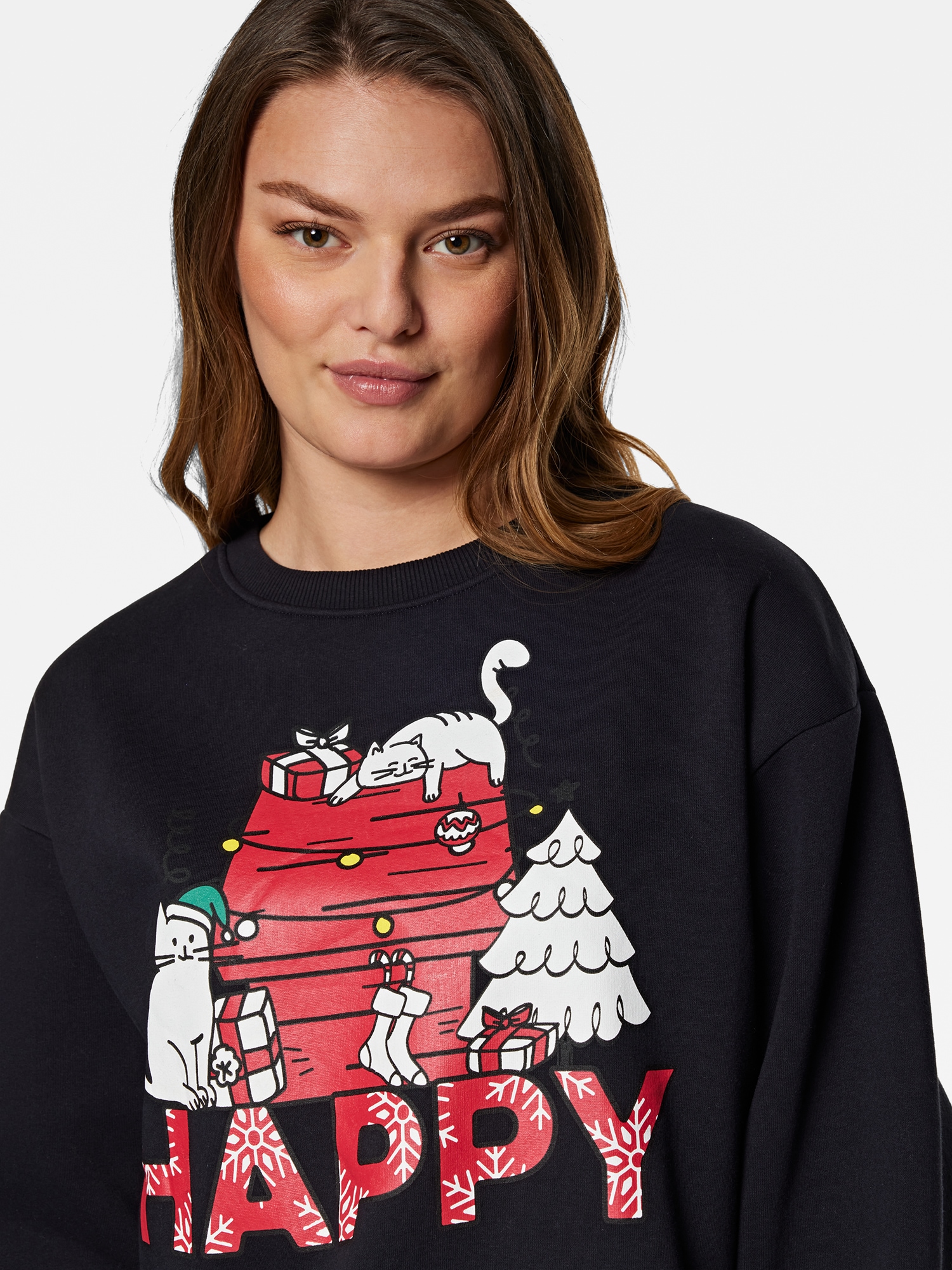 Mavi Rundhalspullover »MEOW HOLIDAYS SWEATER«, Sweatshirt mit Katzenmotiv