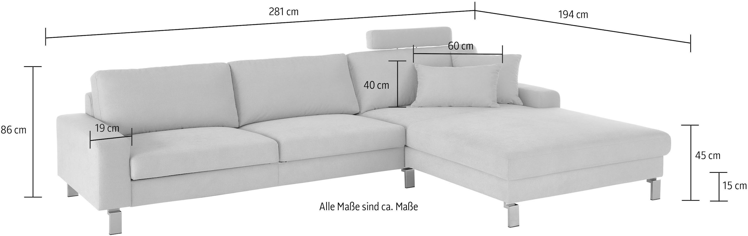 3C Candy Ecksofa Tonnentaschenfederkern«, wahlweise und im »Lecce, im | BAUR teilmotorische 2,5-Sitzer Schlaffunktion PUR-Schaumstoff Bett oder Longchair