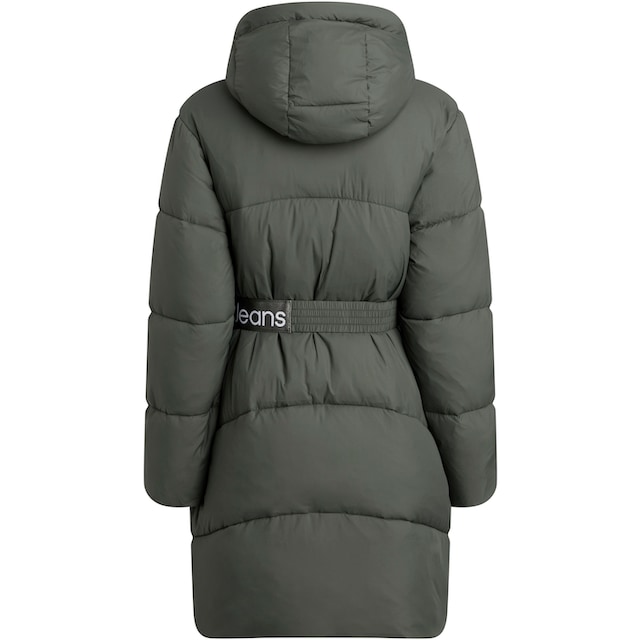 Calvin Klein Jeans Langjacke »LOGO BELT LONG PUFFER«, mit Kapuze, mit  Taillengürtel für kaufen | BAUR