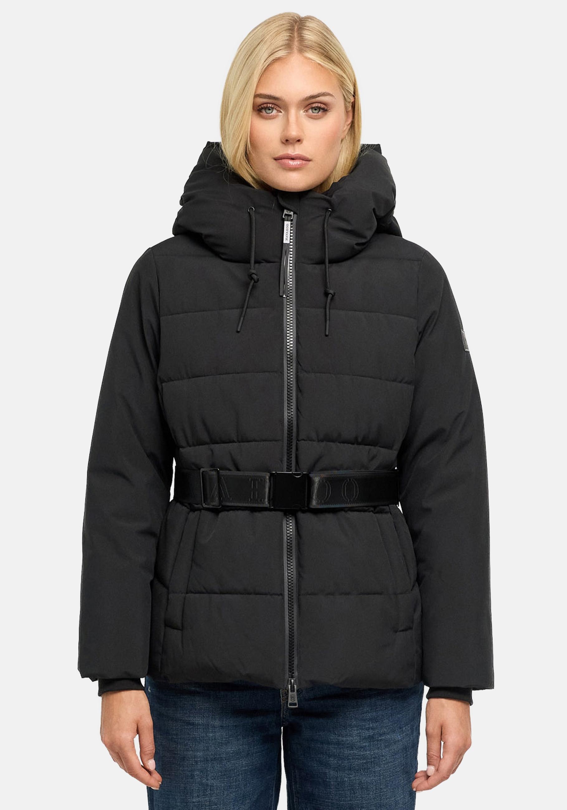 Navahoo Steppjacke "Wattewunder XIV" mit Kapuze Damen Winterjacke mit Taillengürtel