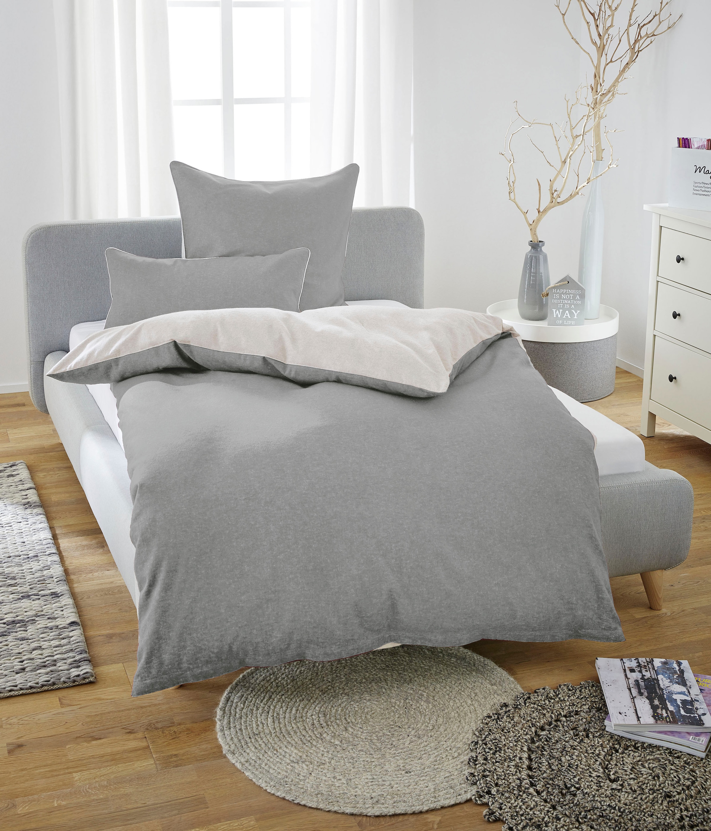 Biberna Wendebettwäsche »Hermal«, aus weicher, wohlig warmer Flanell (Biber) Qualität in Melange Optik, aus 100% Baumwolle, STANDARD 100 by OEKO-TEX® zertifiziert, Made in Germany