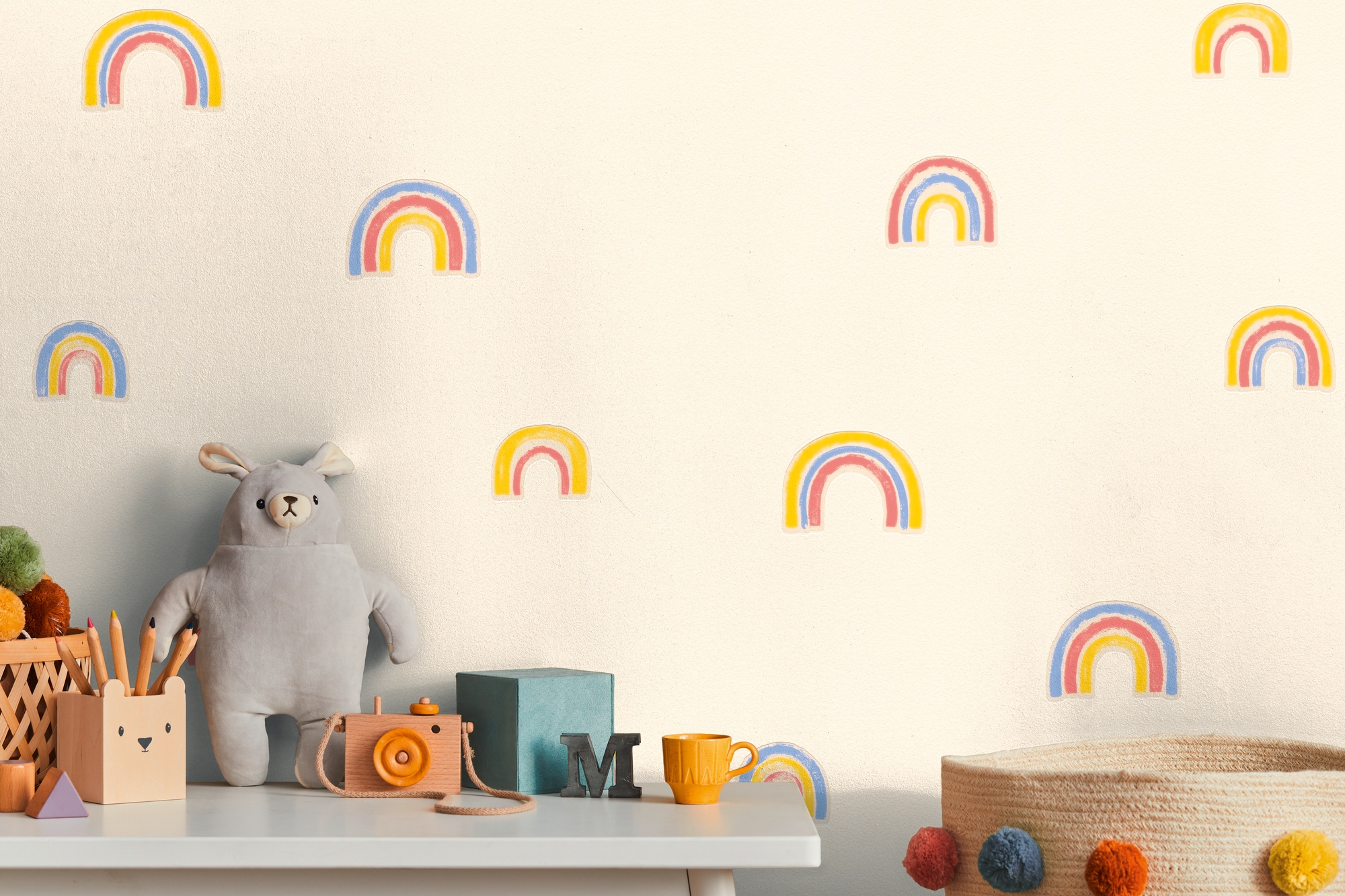 living walls 1100000002199 "Kids Studio Regenbogen – Vliestapete für Kinder" Motiv grafisch leicht glänzend glatt Handgezeichnete Regenbögen in freundlichen Pastellfarben
