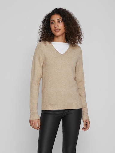 Vila V-Ausschnitt-Pullover "VIRIL V-NECK L/S KNIT TOP - NOOS" Materialmix, günstig online kaufen