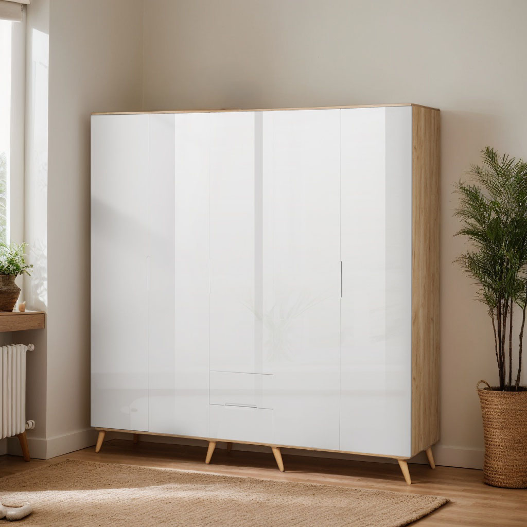 OTTO home Kleiderschrank "Lund Schlafzimmerschrankim skandinavischem Design" Garderobenschrank mit Premium Innenausstattung, Breite 200cm hochglanz