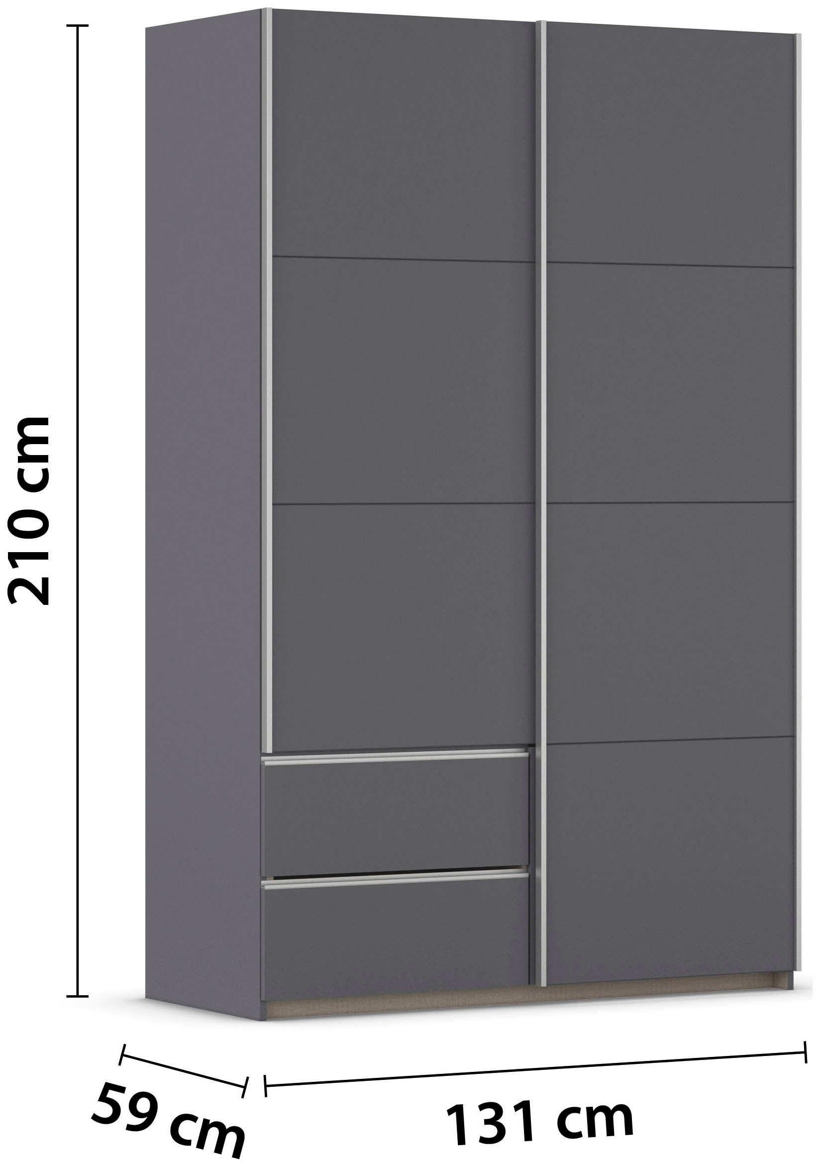 rauch Schwebetürenschrank »Kleiderschrank Schrank Garderobe Wäscheschrank SEVILLA«, (in 3 verschiedenen Ausstattungen BASIC/CLASSIC/PREMIUM), Metall-Griffleisten alufarben oder Graumetallic MADE IN GERMANY