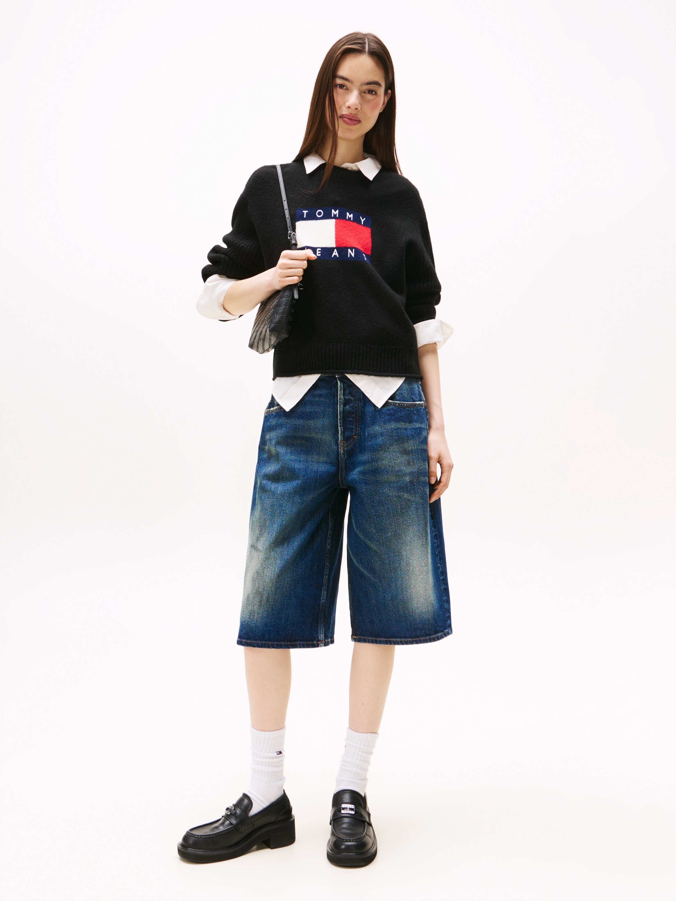 Tommy Jeans Strickpullover "TJW MELANGE FLAG SWEATER RIB EXT" in gerippter günstig online kaufen