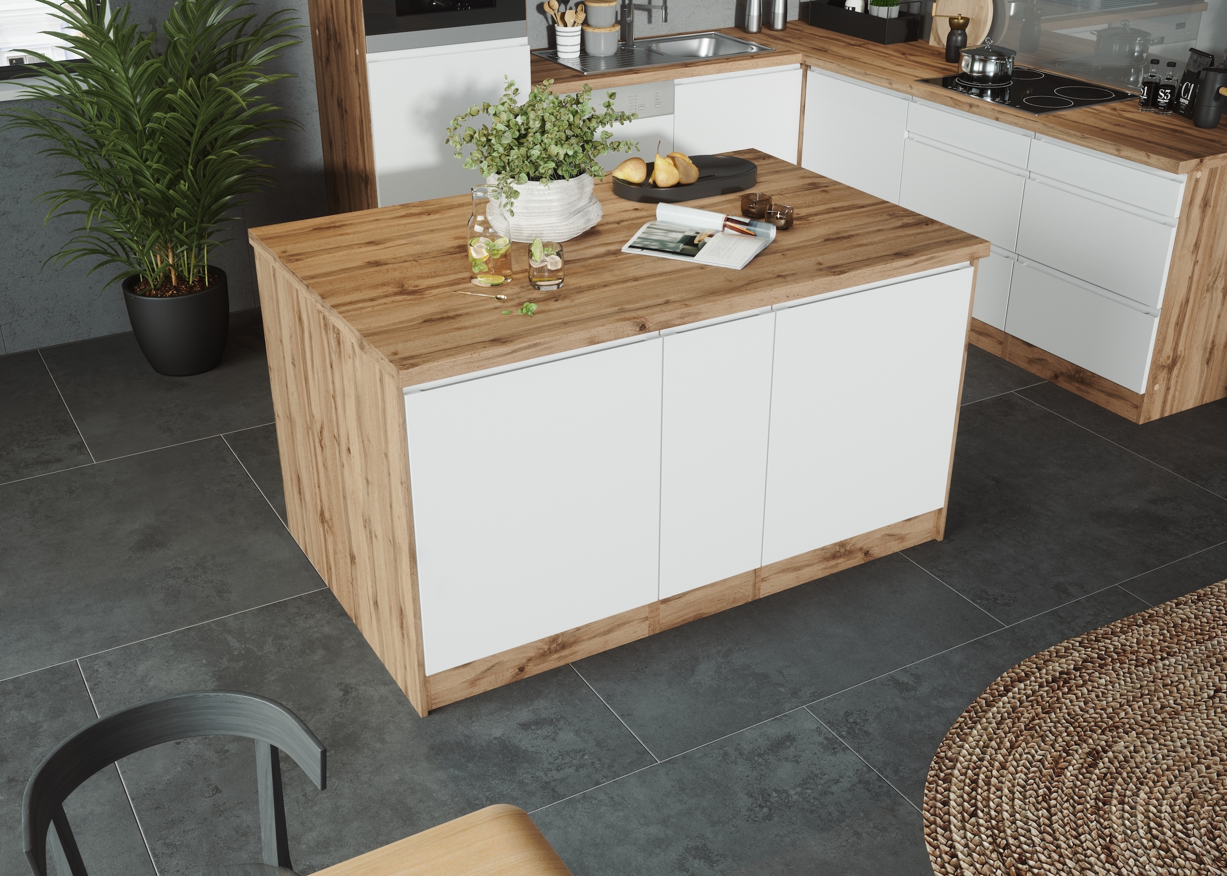 KOCHSTATION Kücheninsel »KS-Bruneck, Breite 153 cm«, MDF-Fronten, Arbeitsplatte 38mm stark