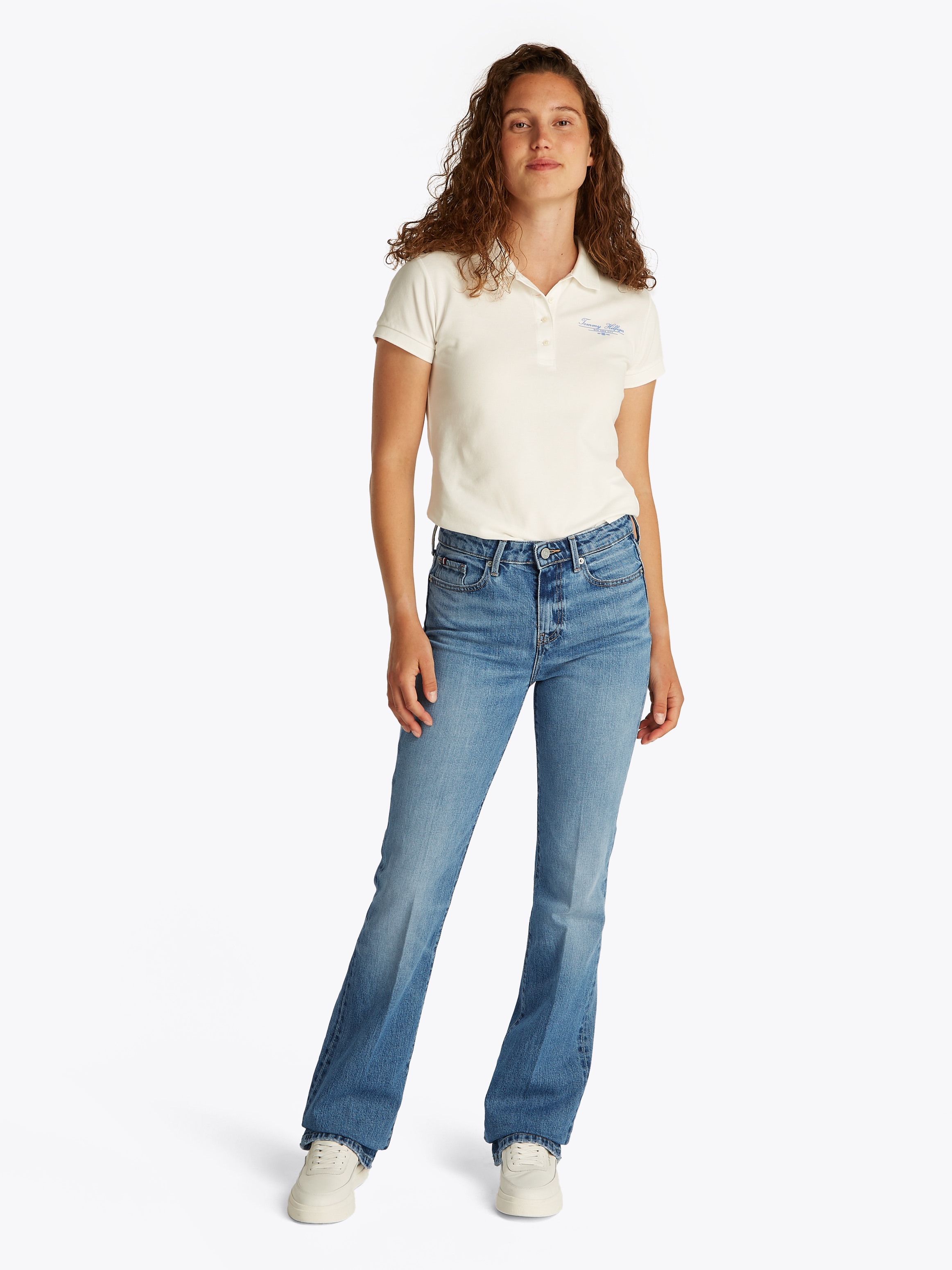 Tommy Hilfiger Bootcut-Jeans »Bootcut Regular Waist«, mittlere normale Leibhöhe, mit Bügelfalten, mit Nieten