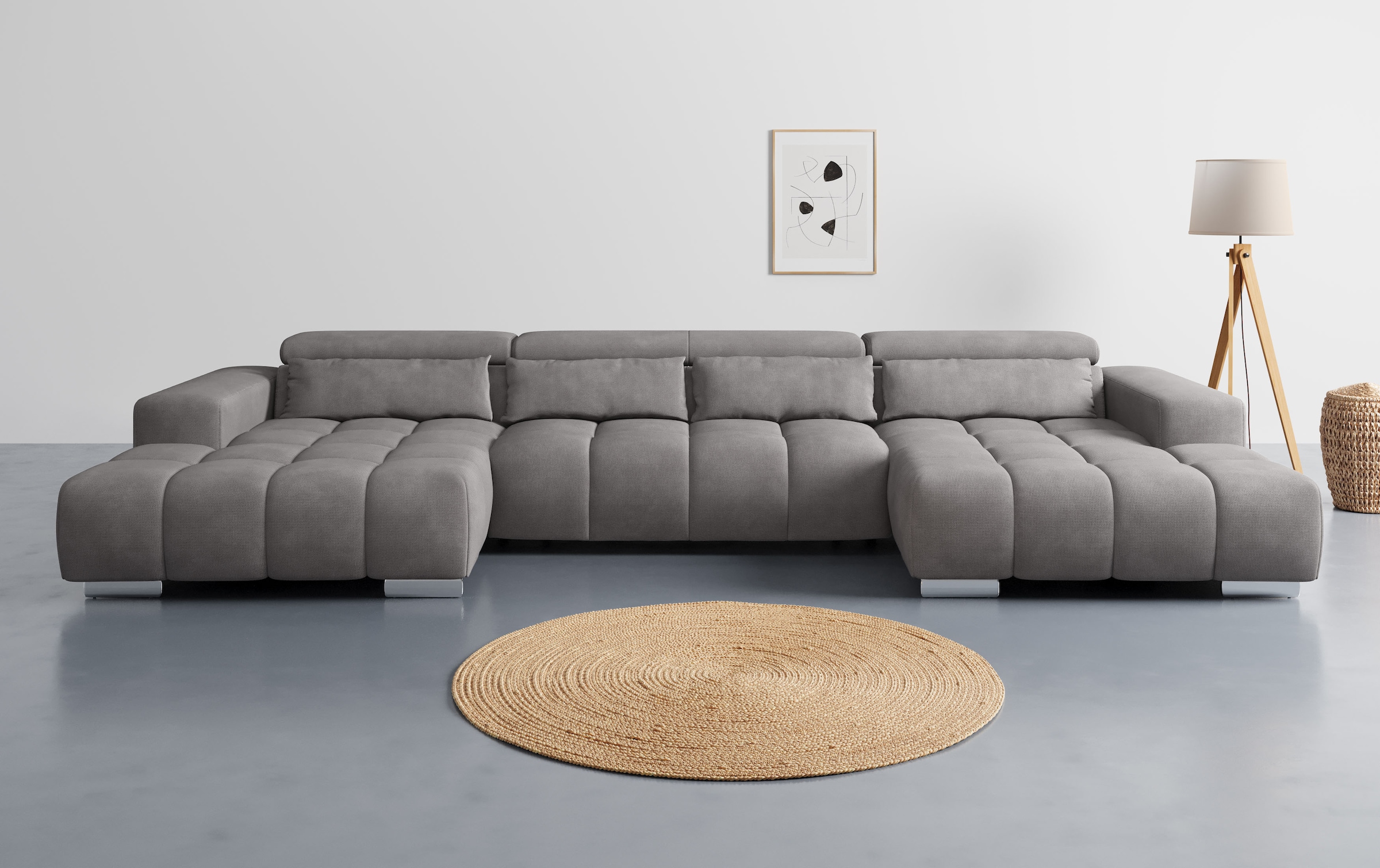 COTTA Wohnlandschaft "Orion U-Form, B: 400 cm" Kopfteilverstellung & 4 Kissen, optional elektr. Sitztiefenverstellung