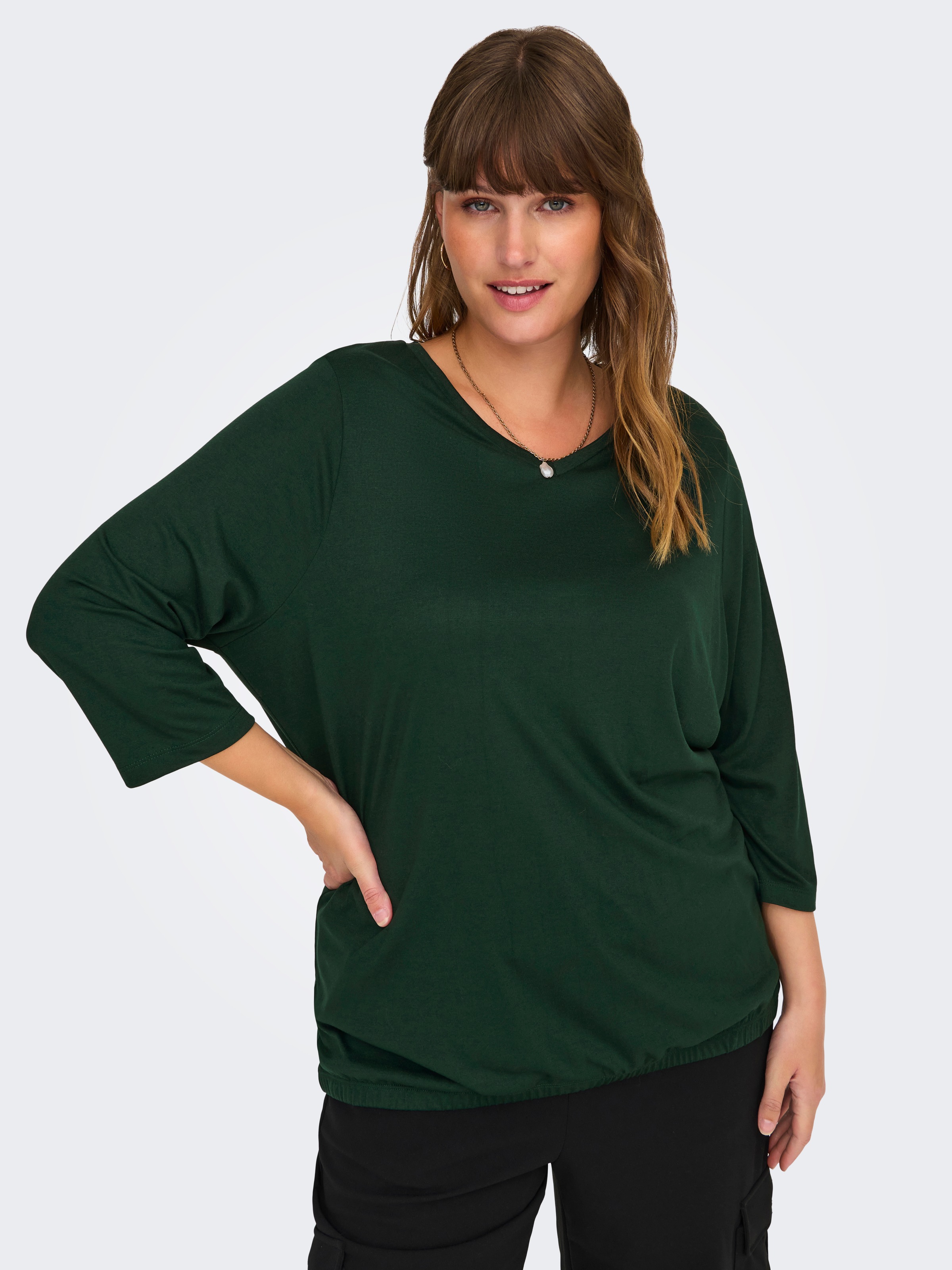 ONLY CARMAKOMA 3/4-Arm-Shirt "CARCARLINNE V-NECK 3/4 TOP JRS BF" günstig online kaufen