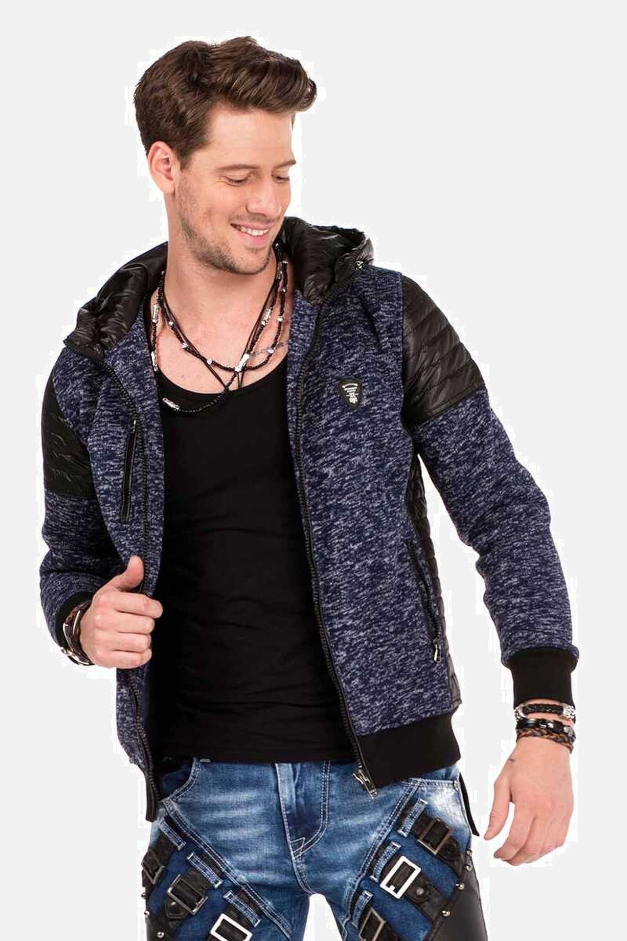 Cipo & Baxx Strickjacke »Strickjacke«, mit Leder Highlights, CL-310