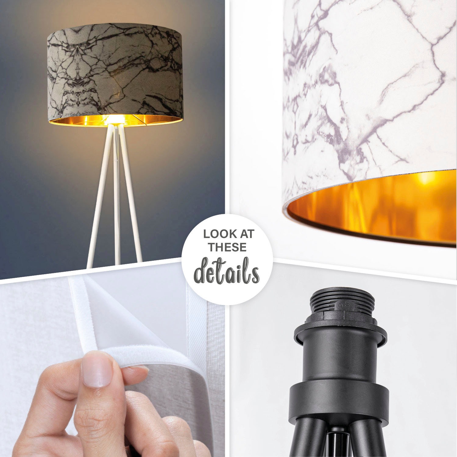Paco Home Stehlampe »Trina Kraft«, Leuchtmittel E27 | ohne Leuchtmittel, Standleuchte Schlafzimmer E27 Marmor Stein Design Grau Weiß