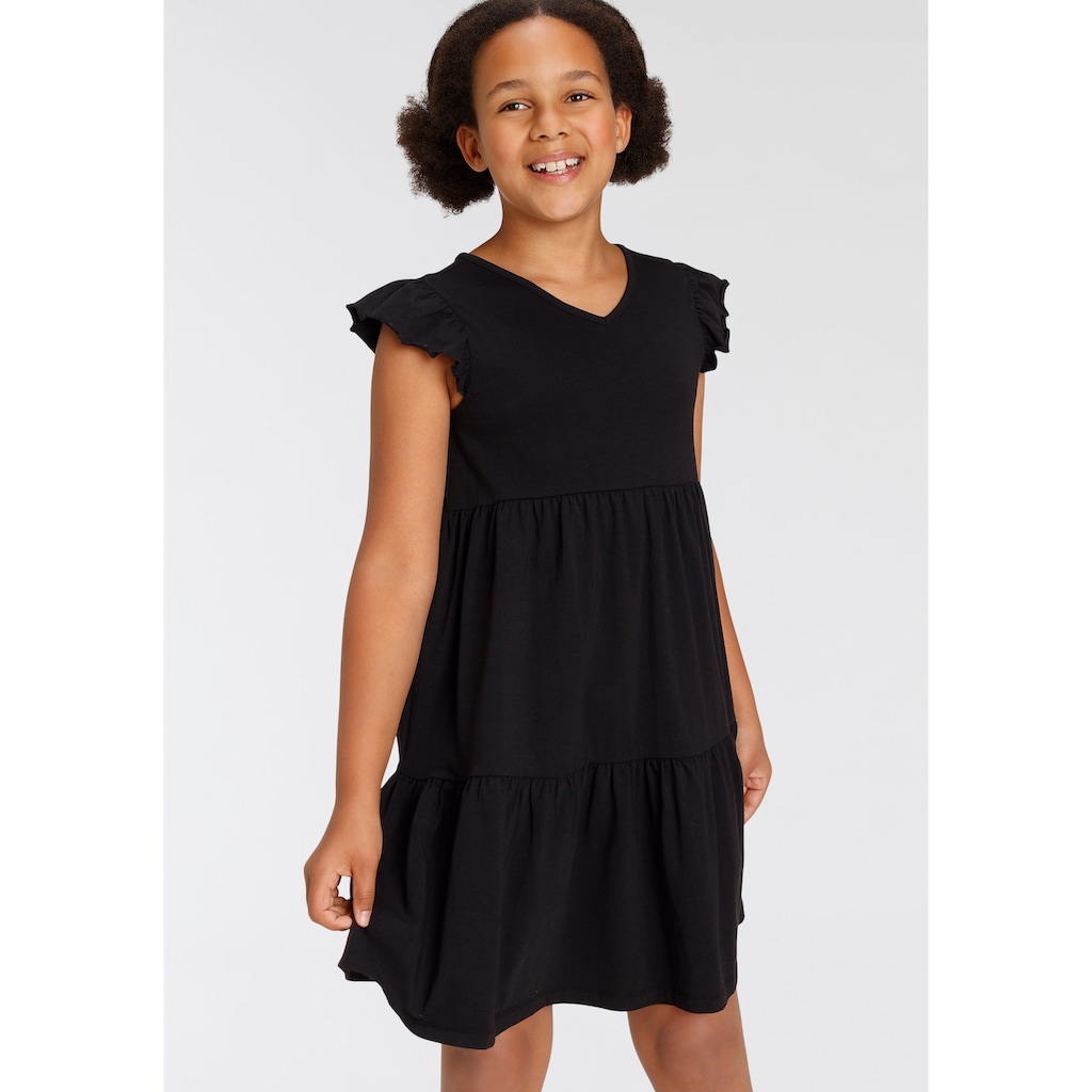 KIDSWORLD Jerseykleid, mit süßen Flügelärmchen und Volants