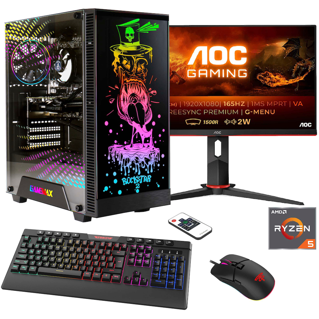 Hyrican Gaming-PC-Komplettsystem »Rockstar SET02451«, (RTX 4060Ti (16GB), PCIe SSD Gen4), DDR5, Windows 11, inklusive 24" Curved Monitor AOC C24G2AE/BK