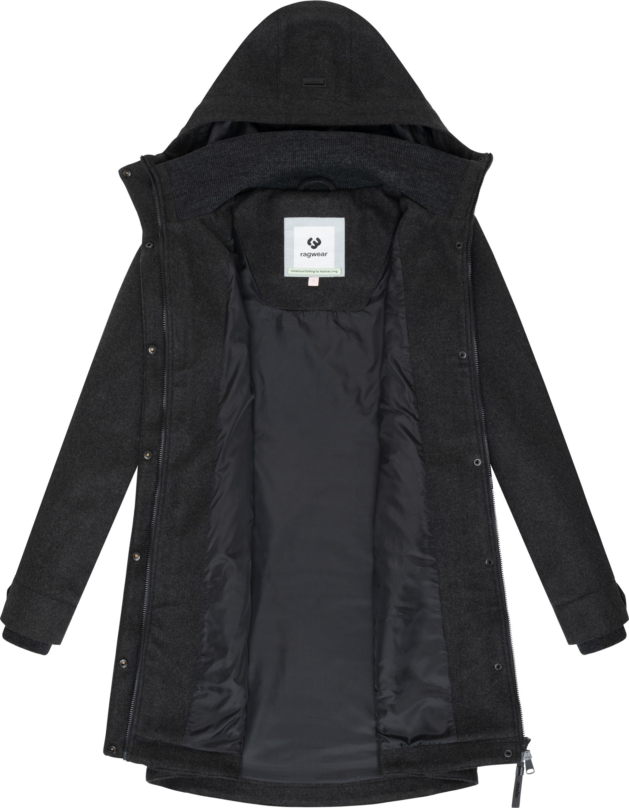 Ragwear Wollmantel »Janesha Coat«, Mantel in Wolloptik mit Kapuze
