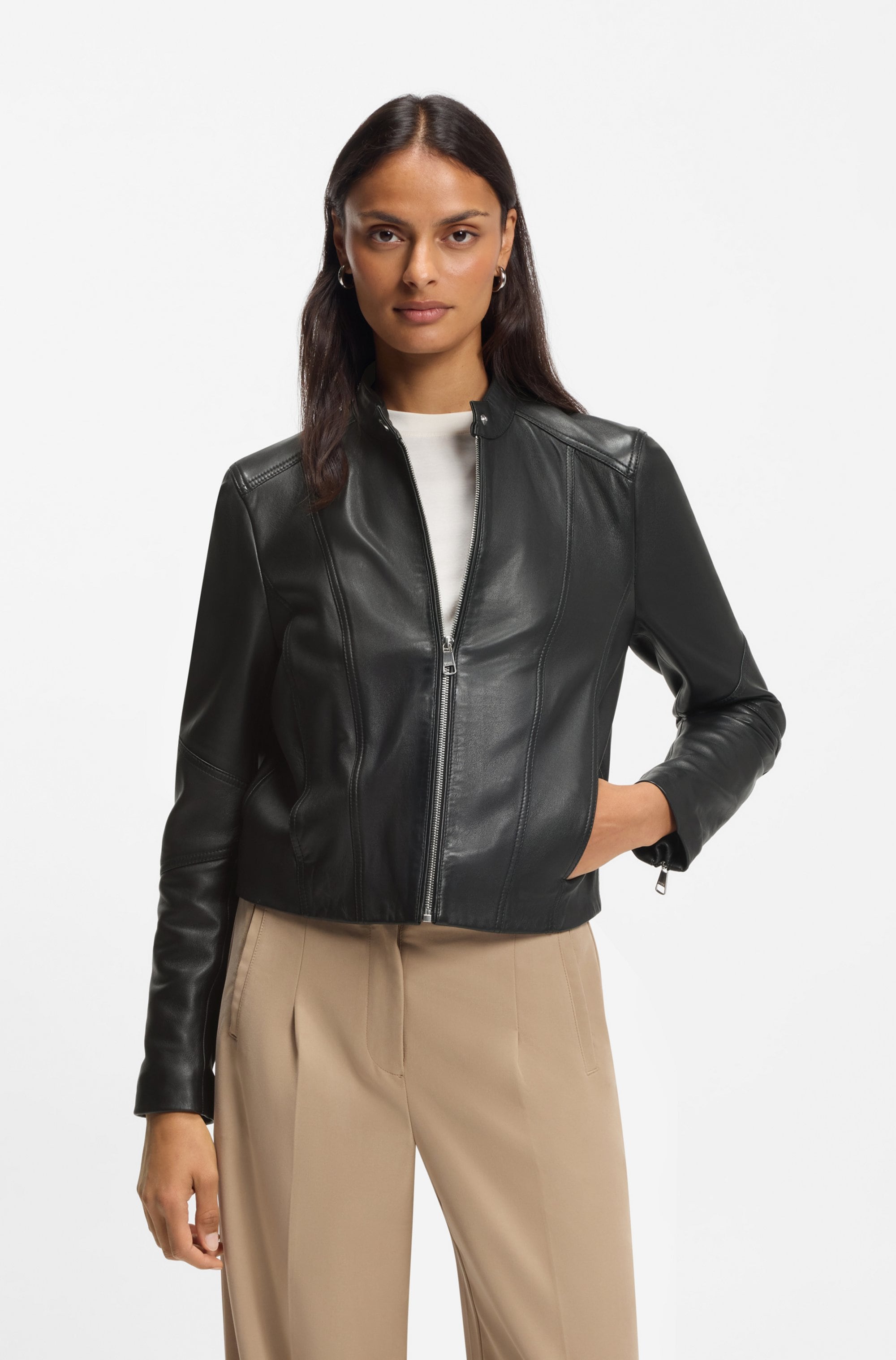 BOSS ORANGE Lederjacke "Saleste Premium Damenmode" aus fein genarbtem Leder günstig online kaufen