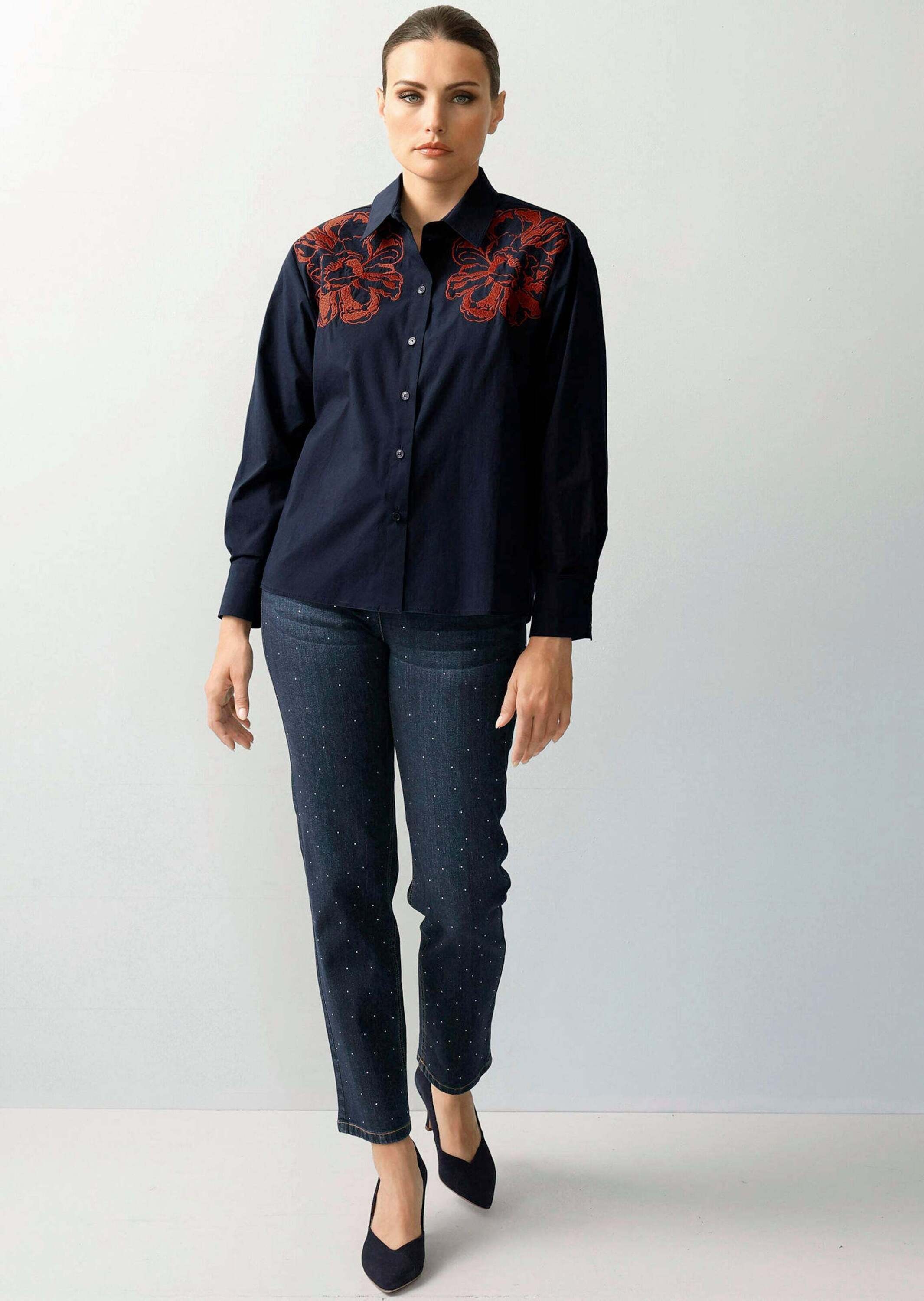 Alba Moda Hemdbluse »Hemdbluse Hemdbluse mit Stickerei-Akzenten«
