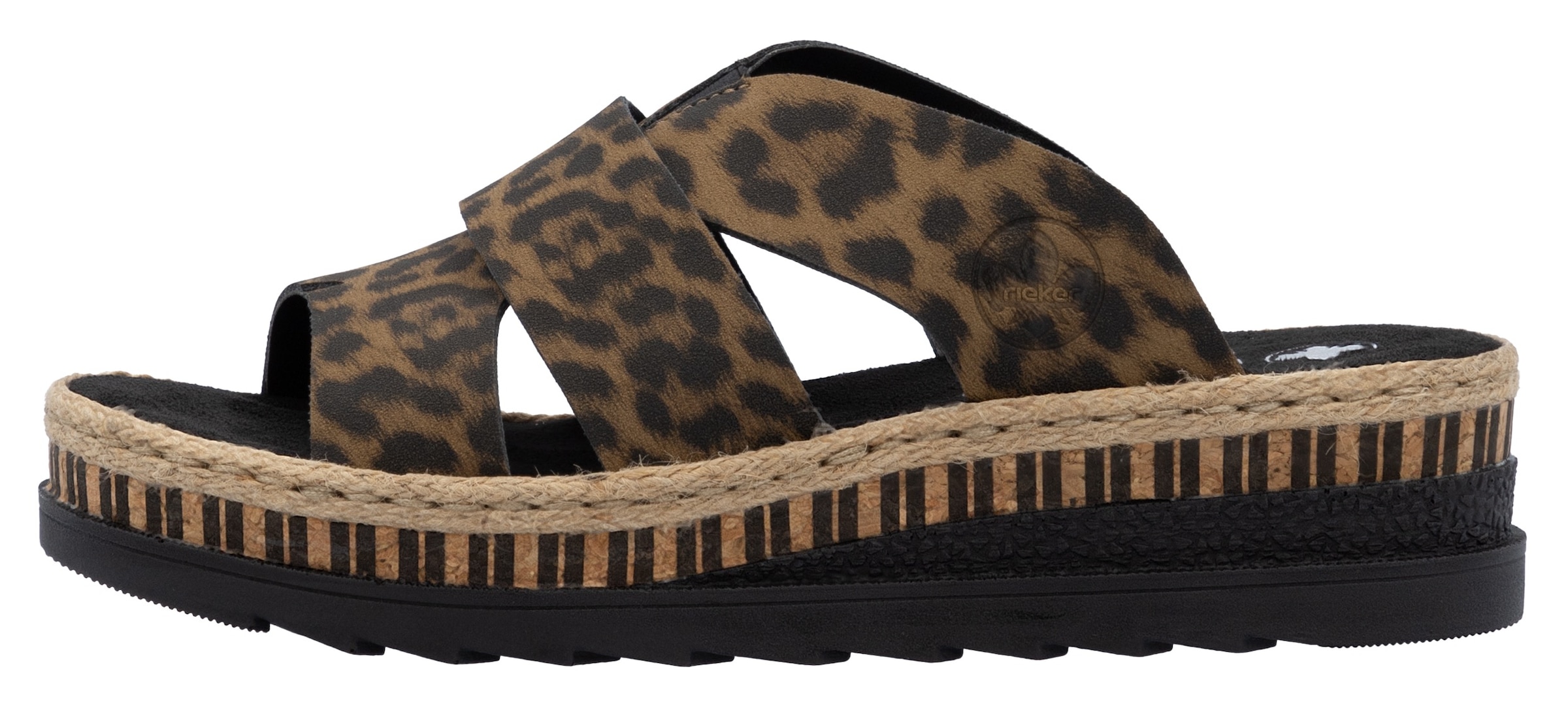 Rieker Pantolette, Keilabsatz, Sommerschuh, Schlappen mit Juteumrahmung