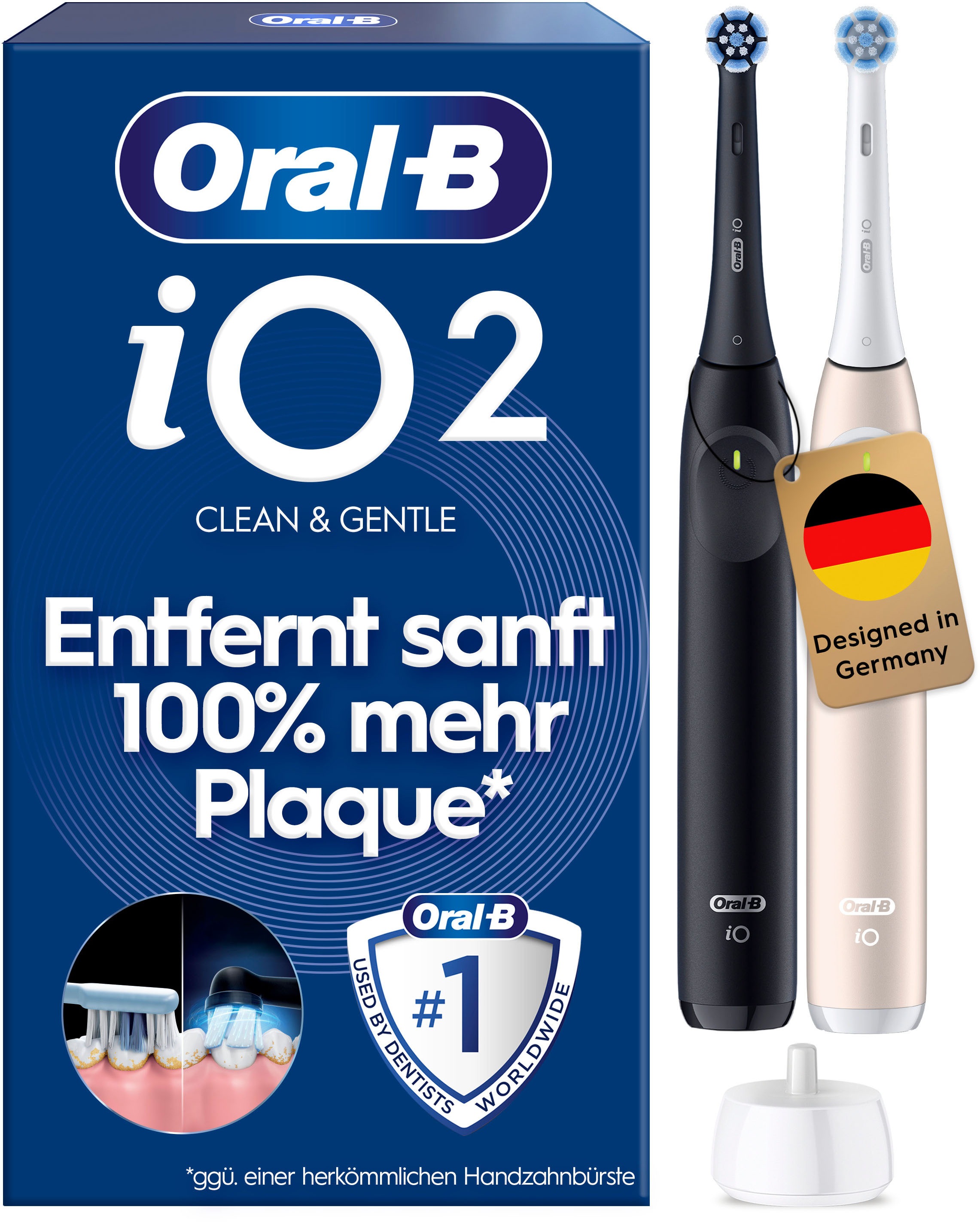 Oral-B Elektrische Zahnbürste "iO Series 2" 2 Stk. Aufsteckbürsten Doppelpack, 2 Aufsteckbürsten, Reise-Etui
