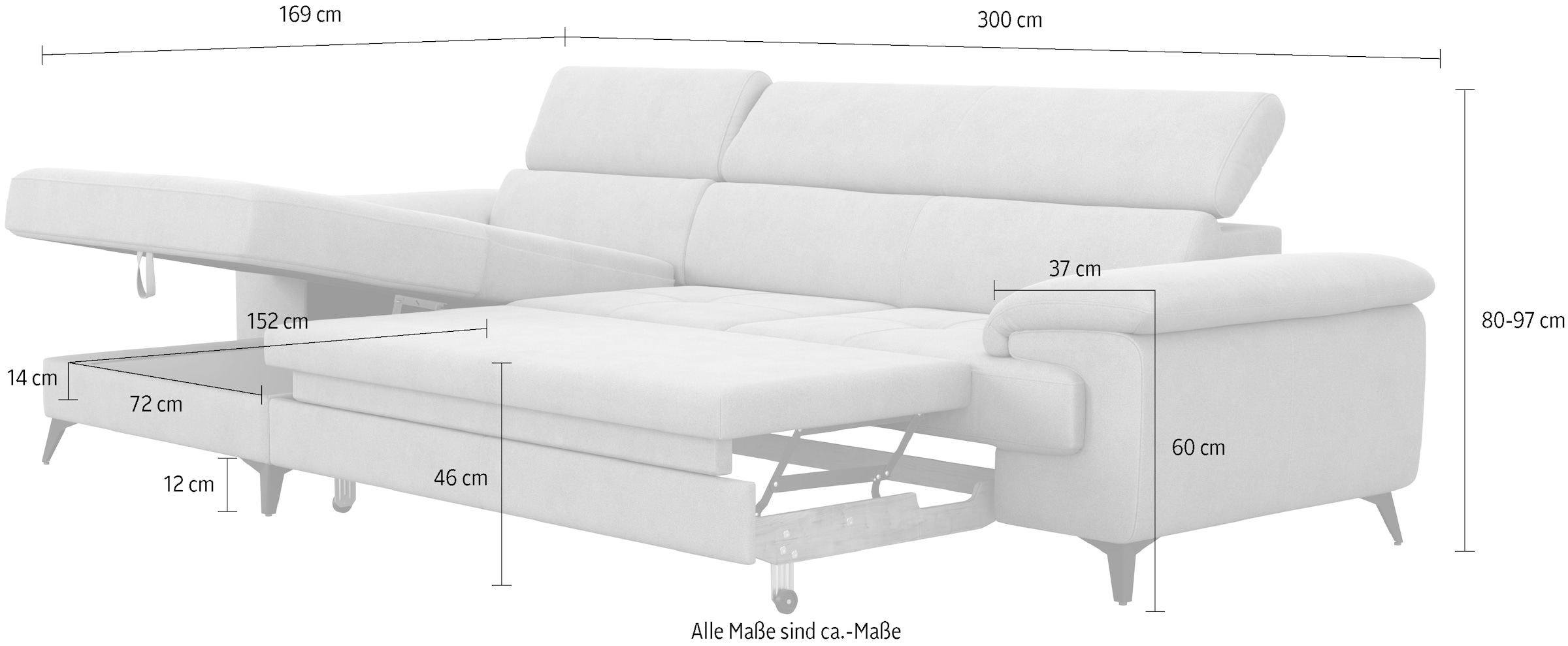 COTTA Ecksofa »Astra L-Form, B: 300 cm« mit Kopfteilverstellung, optional Bettfunktion & Bettkasten