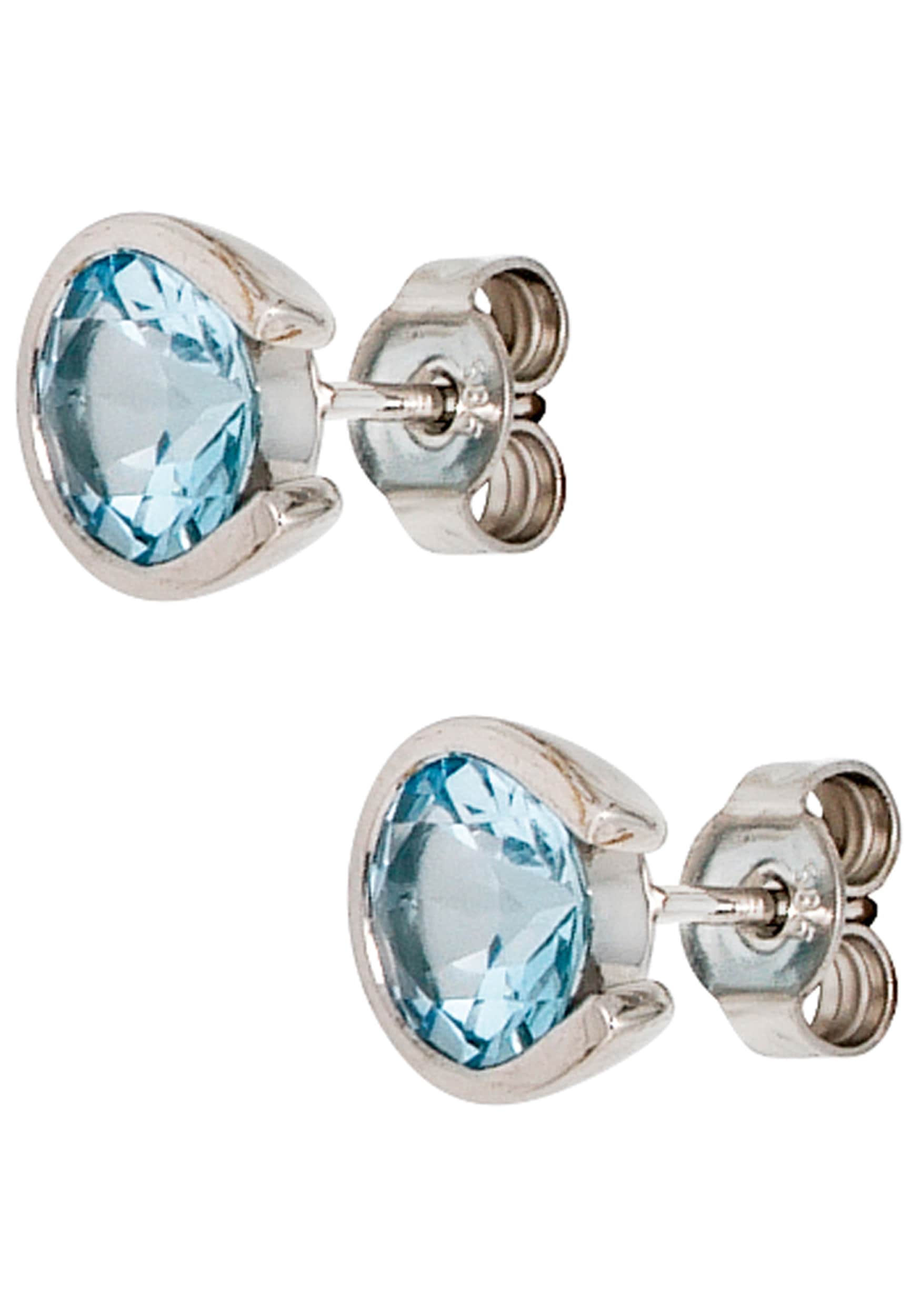JOBO Paar Ohrstecker »Ohrringe 8 mm« 585 Weißgold mit Blautopas