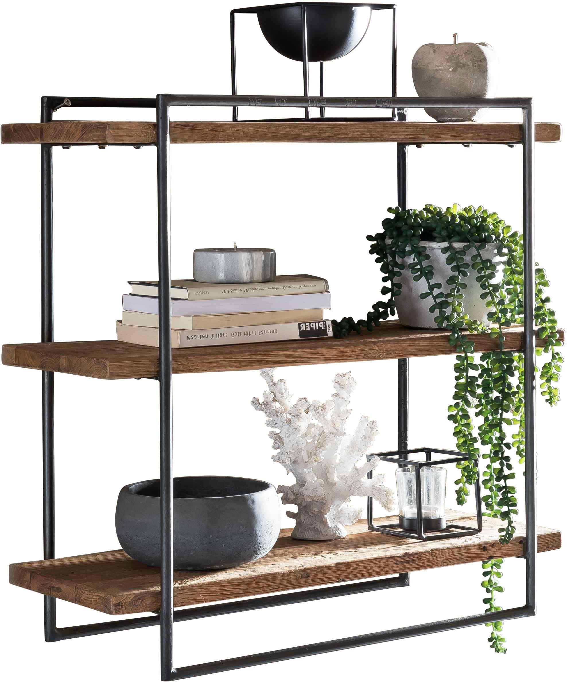 SIT Wandregal "Roussillon Hängeregal aus Teakholz mit 3 Böden im Industrial-Stil" Recyceltes Teakholz trifft modernes Metallgestell