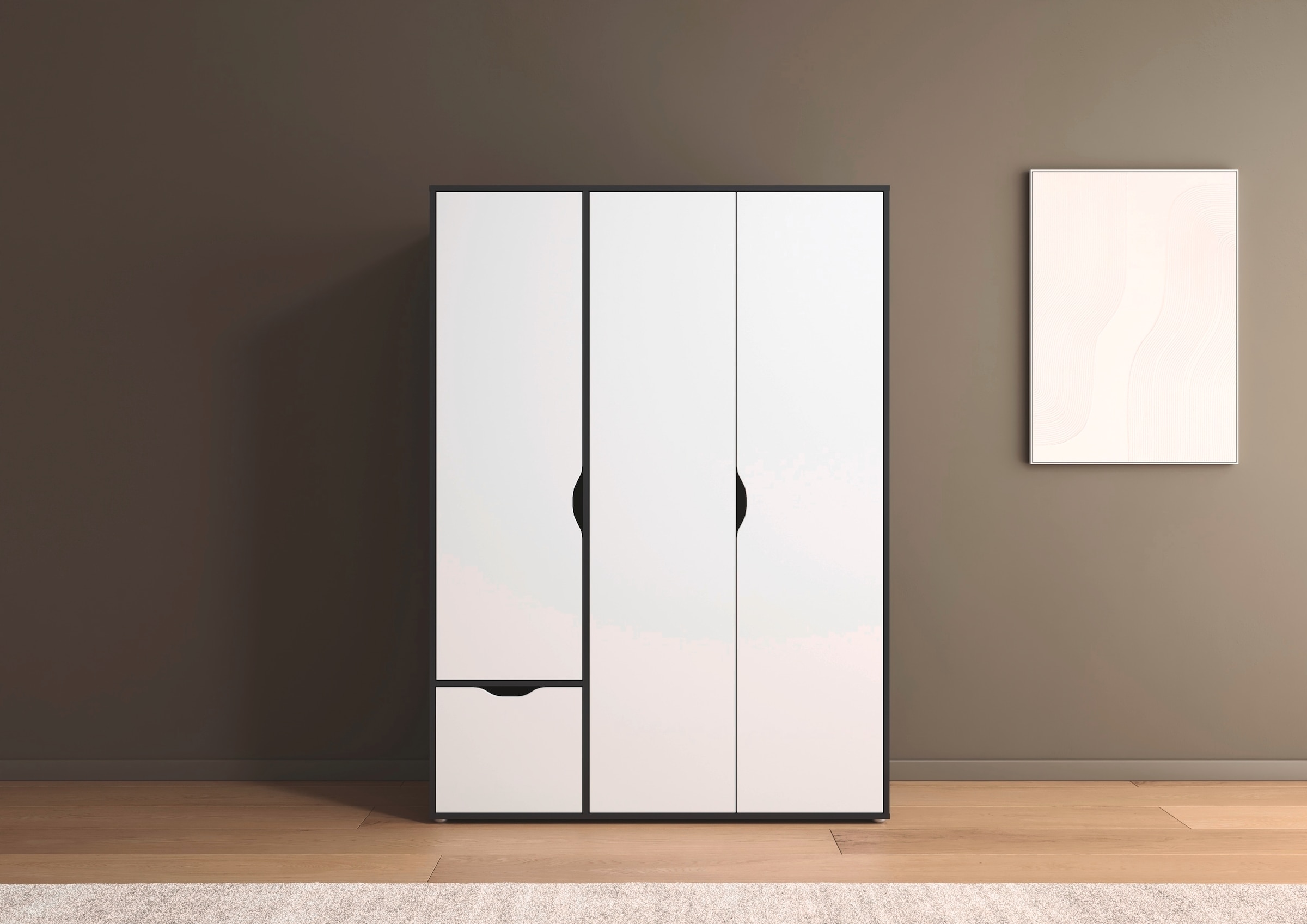 rauch Drehtürenschrank »Kleiderschrank Schrank Garderobe Wäscheschrank NARAI mit Schubladen«, (in 3 verschiedenen Ausstattungen BASIC/CLASSIC/PREMIUM), Griffausfräsungen für eine grifflose Optik TOPSELLER MADE IN GERMANY