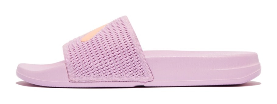 Fitflop Pantolette »IQUSHION ARROW KNIT SLIDES«, Keilabsatz, Sommerschuh, Schlappen mit Logo auf der Bandage