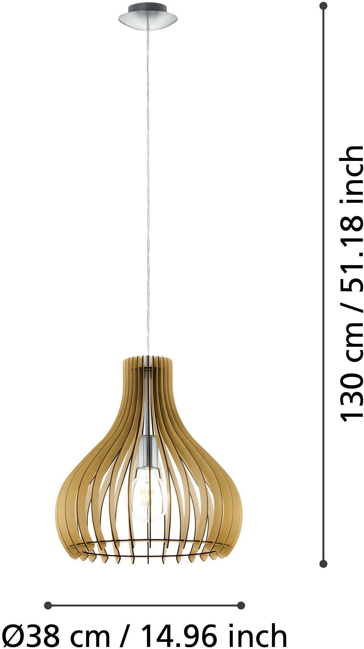 EGLO Hängeleuchte »Tindori Pendelleuchte, Vintage, E27, Hängeleuchte aus Stahl und Holz« E27 1 Stk. Hängeleuchte - H130 x Ø38 cm - nickel-matt - 1X60W exkl.