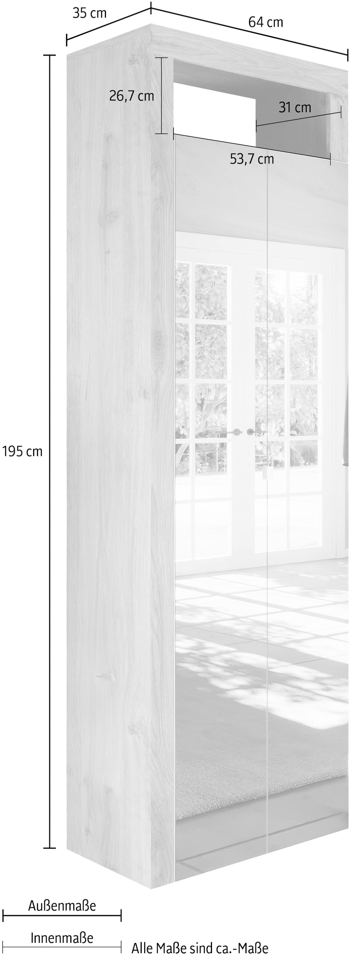 INOSIGN Schuhschrank »HAMBURG Höhe 195 cm, Hochschrank, 2 Spiegeltüren, dekorativer Rahmen,«, Schuhregal mit 6 Ebenen, Ablagefach, verstellbare Böden, Metallgriff