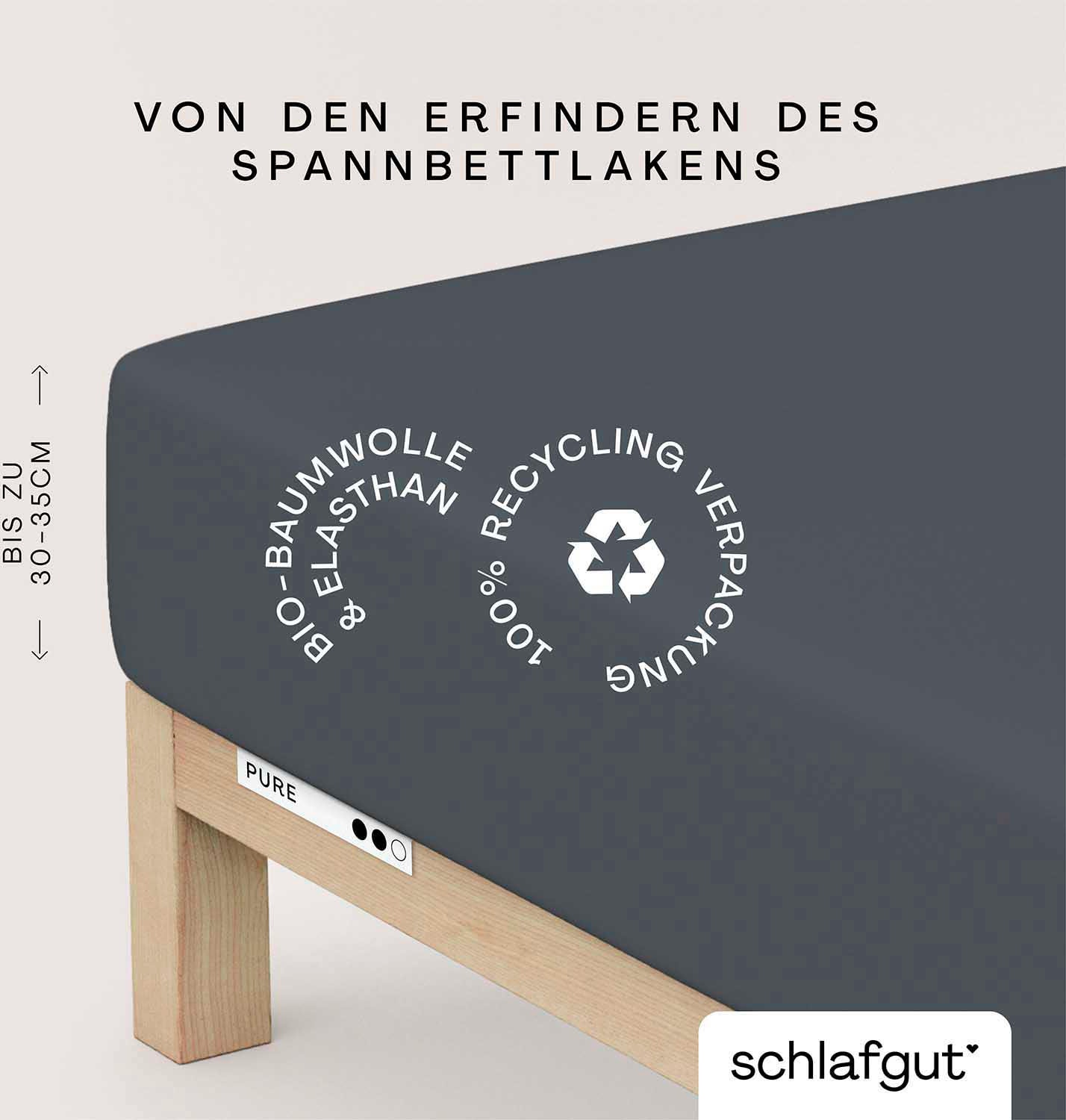 Schlafgut Spannbettlaken "PURE Bio-Baumwolle mit Elasthan, 170 g/m², Bettlaken, Spannbetttuch" PREMIUM Laken für Matratzen bis 30cm Höhe, dehnbar blickdicht, straff