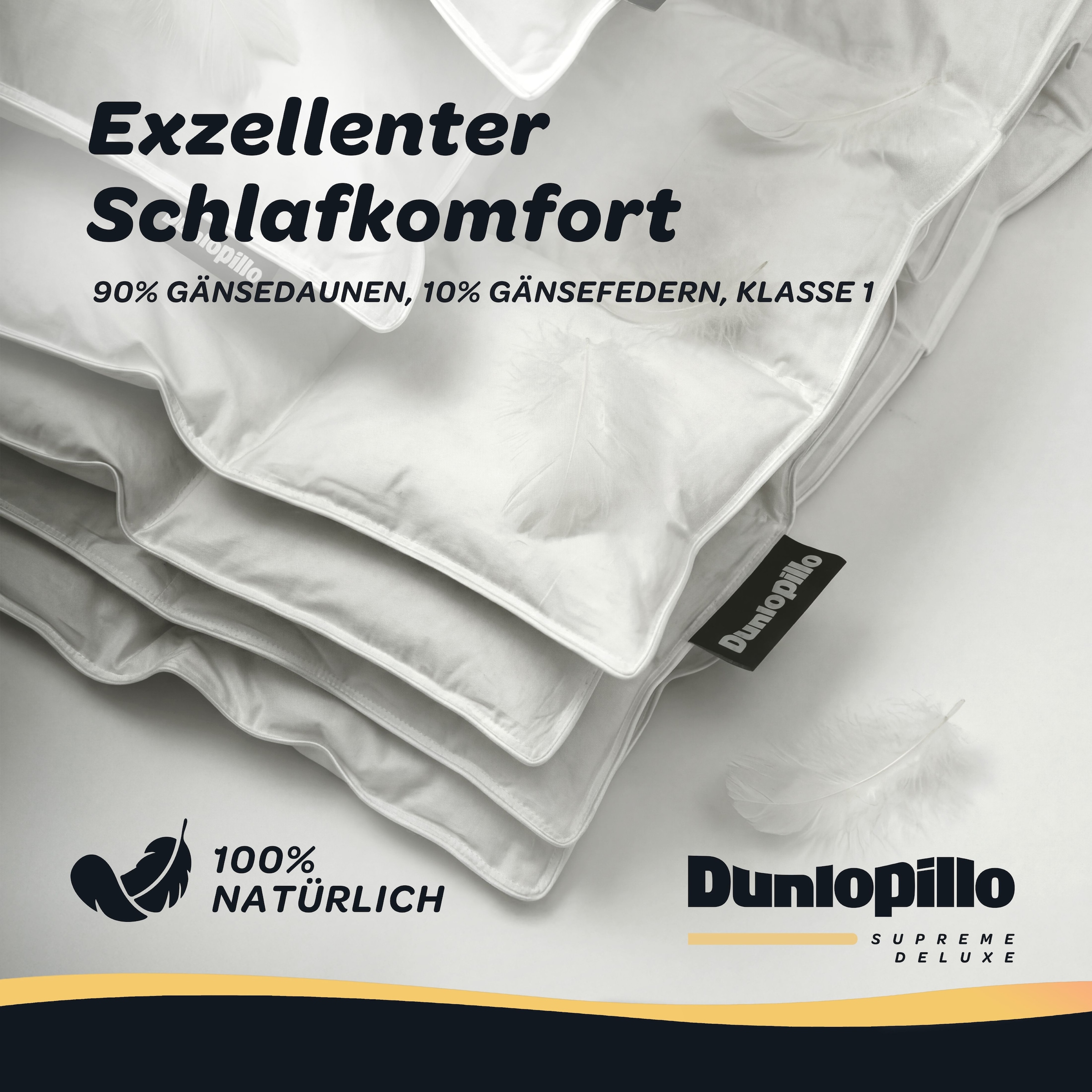 Dunlopillo Gänsedaunenbettdecke »Dunlopillo Supreme Deluxe, "NEUHEIT" in Größe 135x220 & 155 220 cm« leicht Füllung 90% Gänsedaunen & 10% Federn 1 Stk. tlg. Hergestellt in Deutschland & Downpass zertifiziert, NOMITE