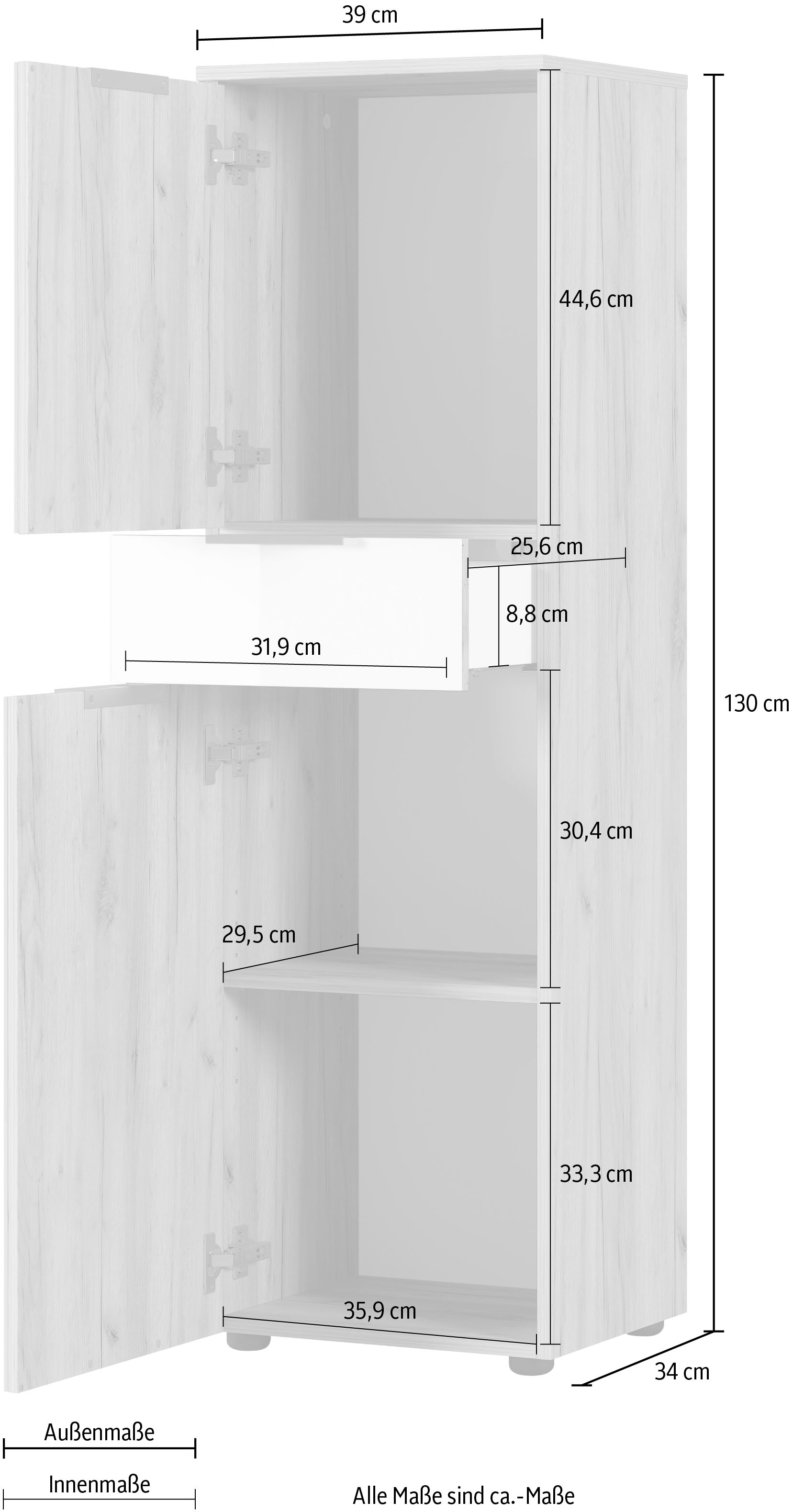 Breite BAUR 39 Soft-Close-Funktion »Avino«, Glasfronten, cm, Midischrank GERMANIA |