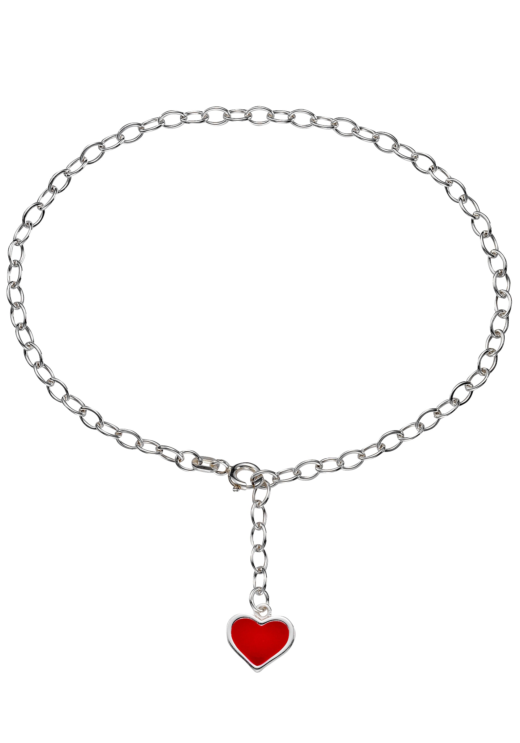 Firetti Fußkette mit Anhänger romantisches Herz, Glanzoptik, massiv, mit Lack Unisex silberfarben, rot Einheitsgröße