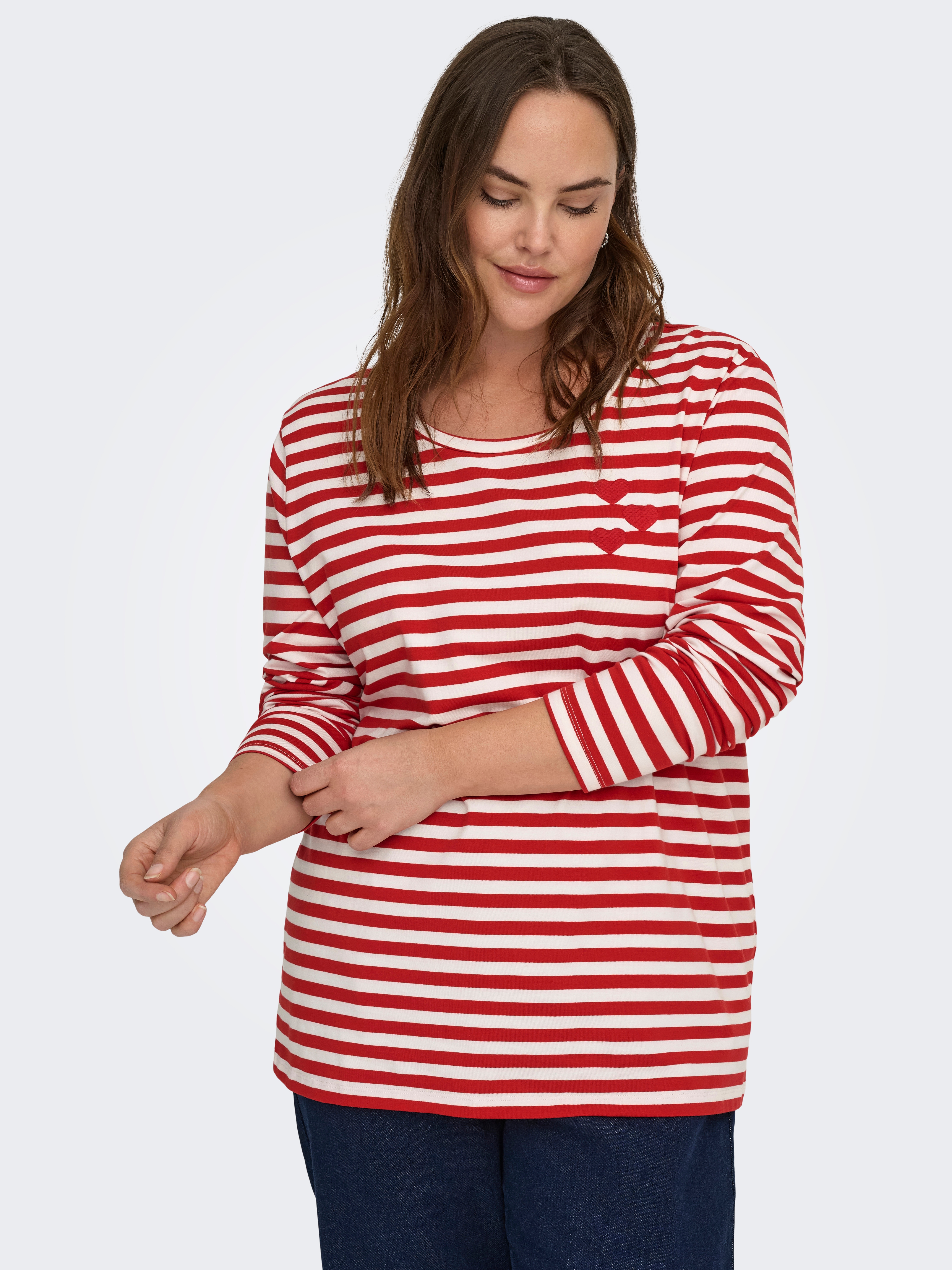 ONLY CARMAKOMA Langarmshirt "CARBODIL L/S O-NECK BLOUSE JRS" Materialmix, slim fit