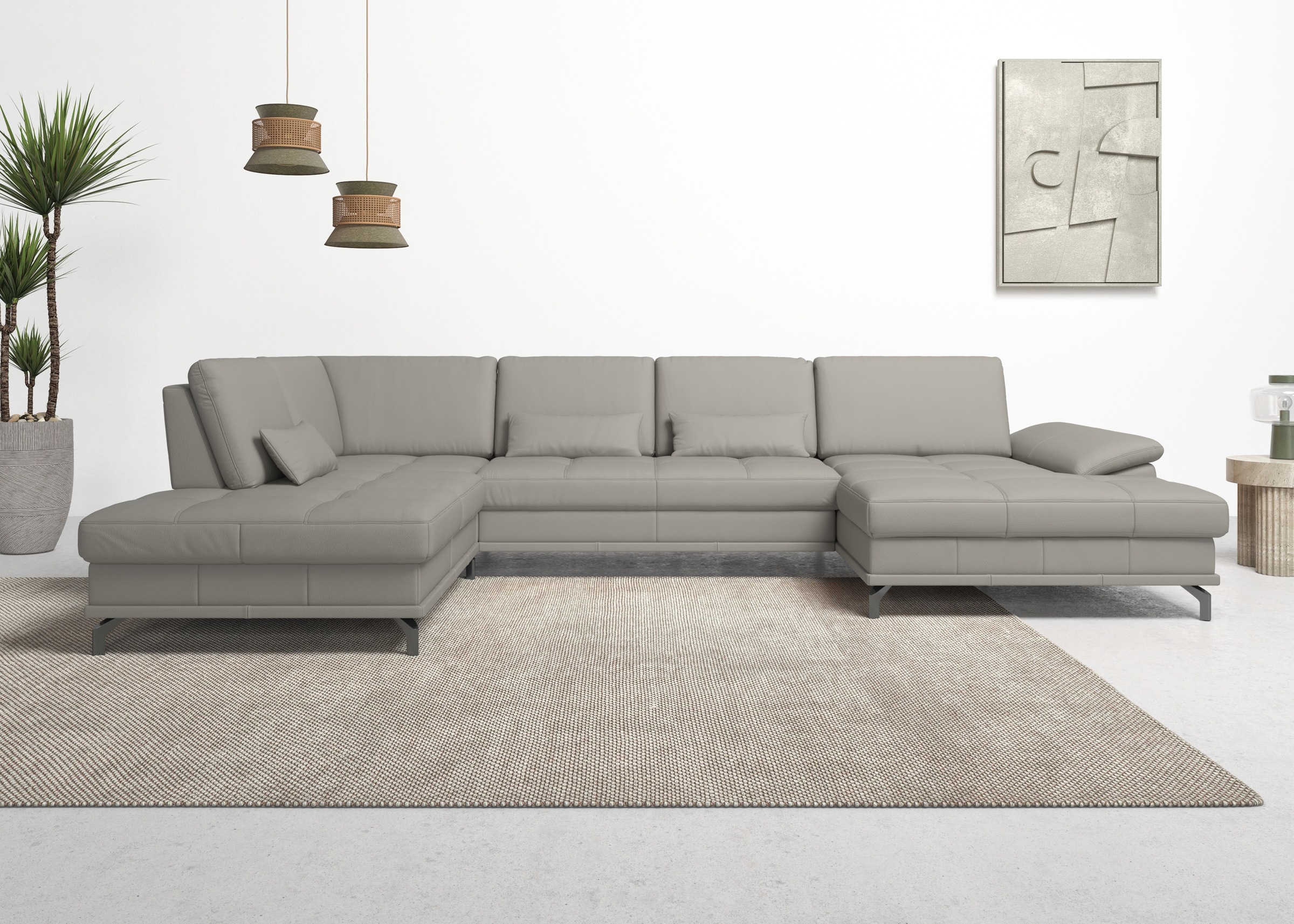 Places of Style Wohnlandschaft »Costello U-Form, mit Sitztiefenverstellung, Armteilverstellung und«, 3 Nierenkissen, optional Bettfunktion und Bettkasten