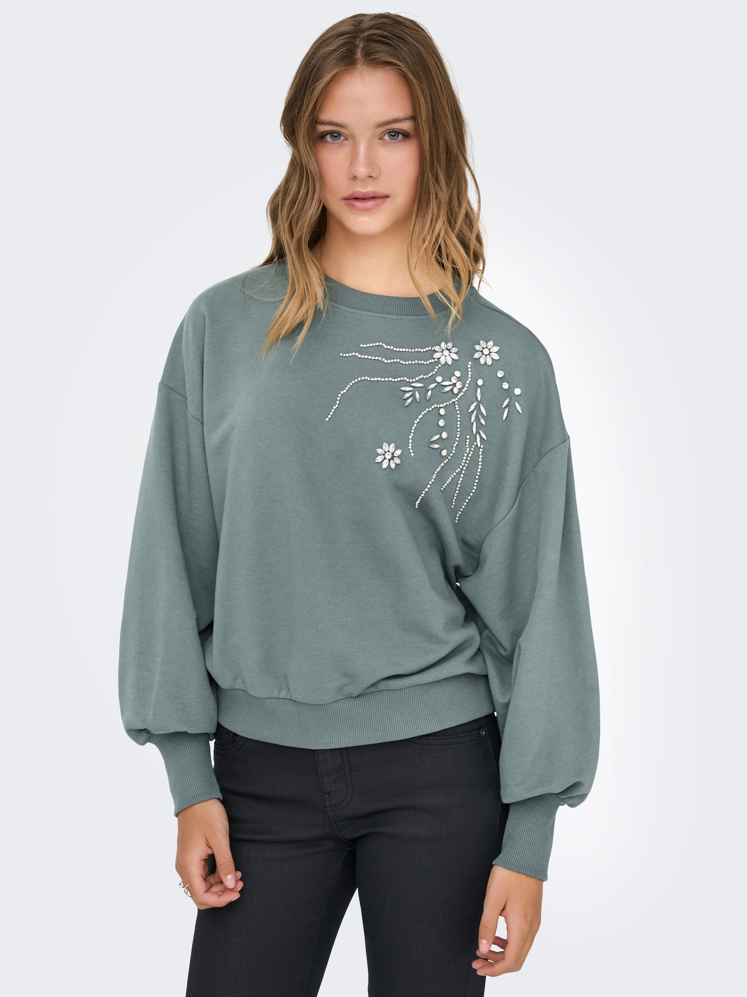 ONLY Sweatshirt "ONLCAMELA BROOKE GLITTER LS ONECK UB SWT", Baumwollmischun günstig online kaufen