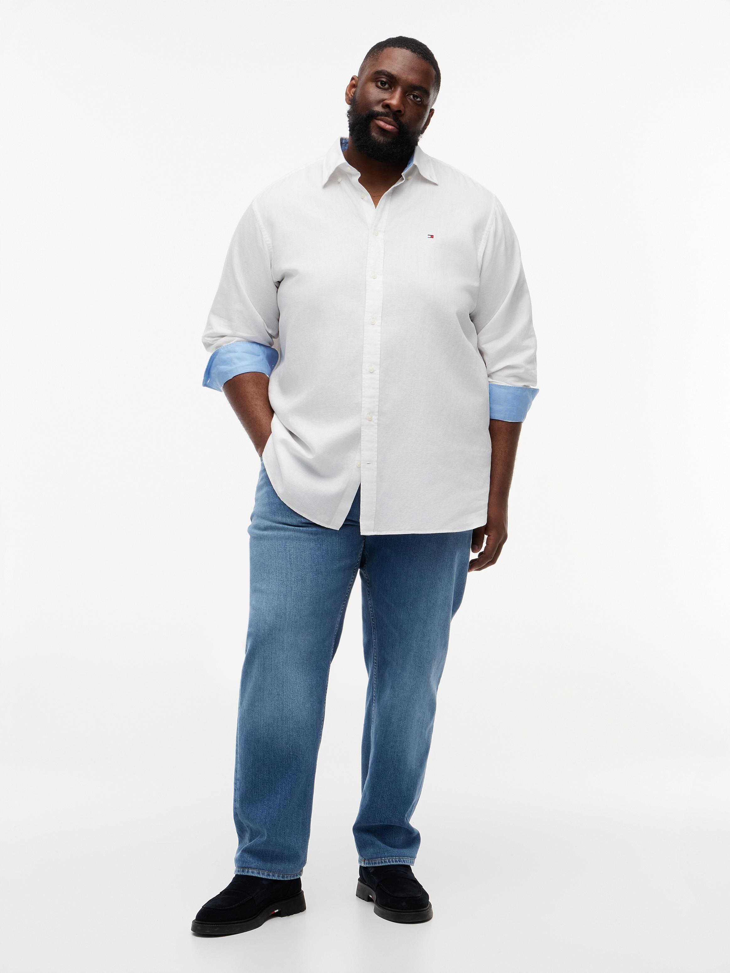 Tommy Hilfiger Big & Tall Langarmhemd »BT- LINEN« Große Größen Regular Fit Button-down-Leinenmix