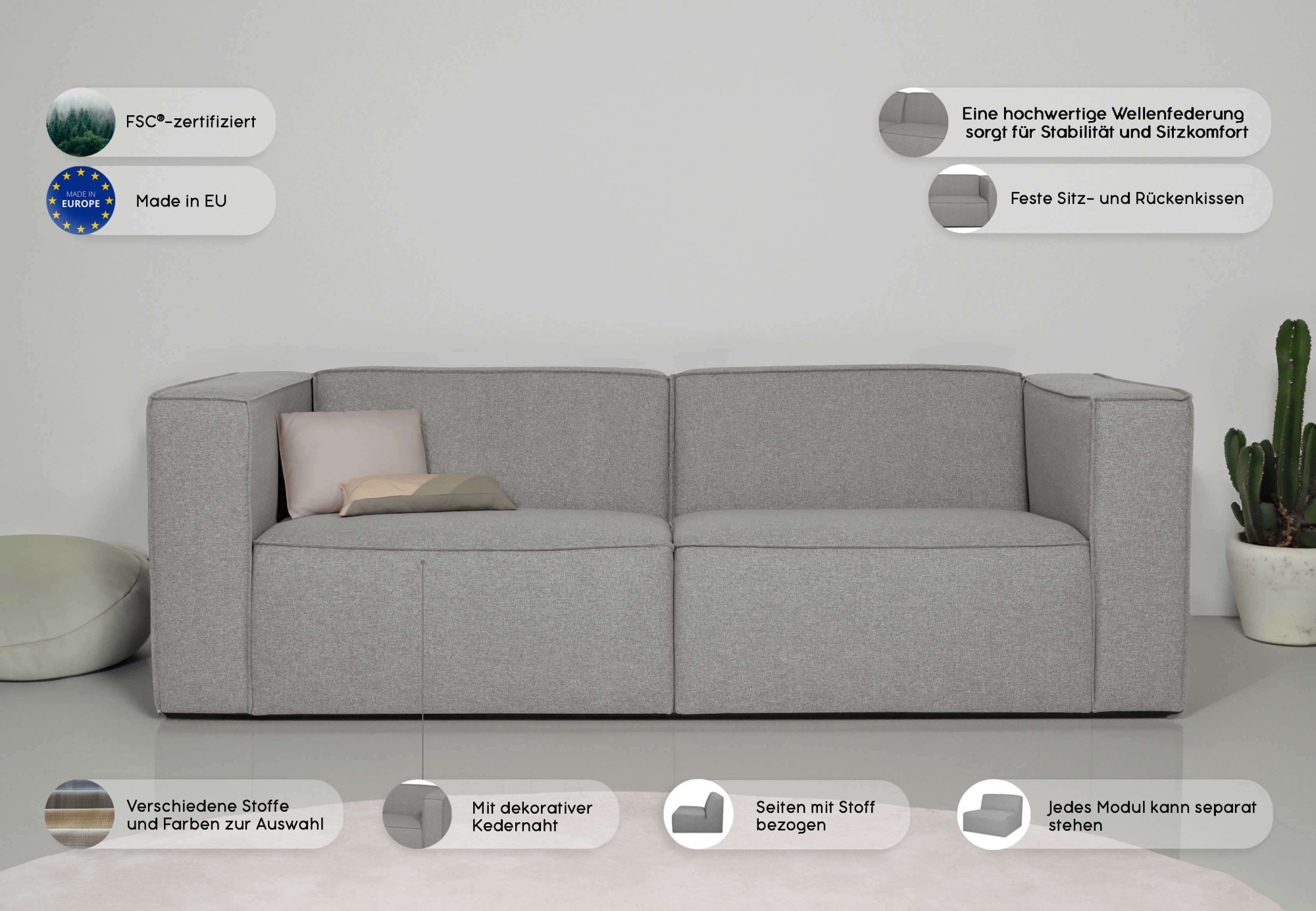 Thumbnail - OTTO home 3-Sitzer "Dalby" extra tiefe Sitzfläche, mit Kedernaht, angenehmer Sitzkomfort