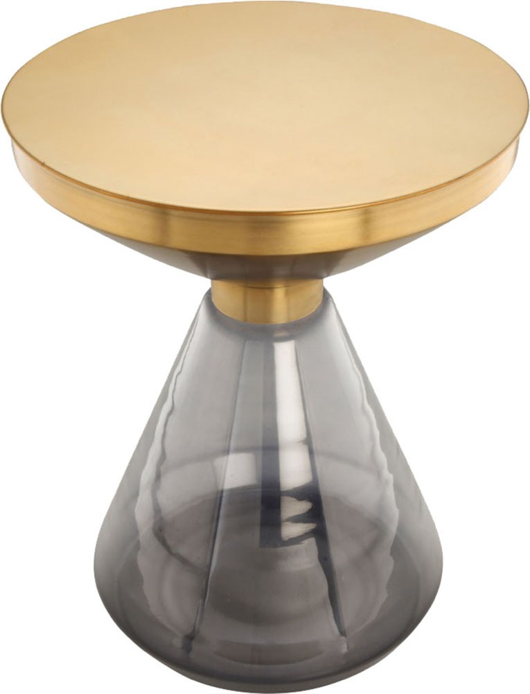 Kayoom Beistelltisch »Roman 325, mundgeblasener Glaskorpus«, (1 St.), mundgeblasener Glaskorpus, Retro-Design, goldene Metall-Tischplatte